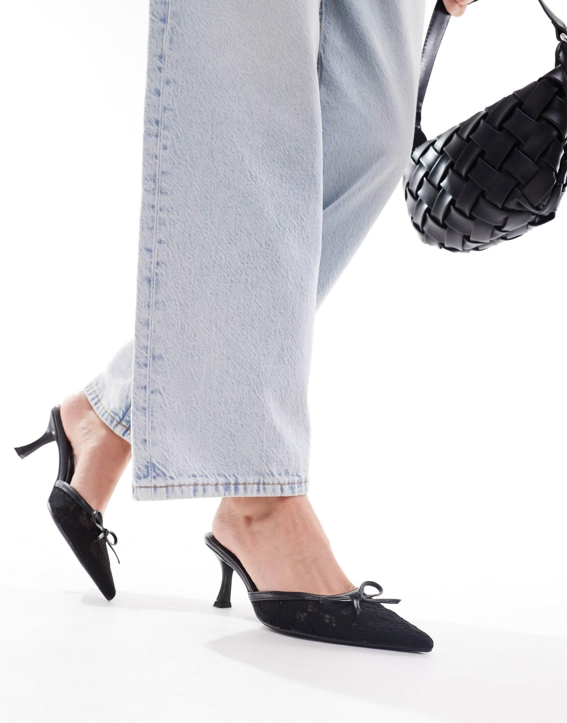SIMMI Simmi London Ailla Pointed Kitten Mules With Bow Detail in White Lyst