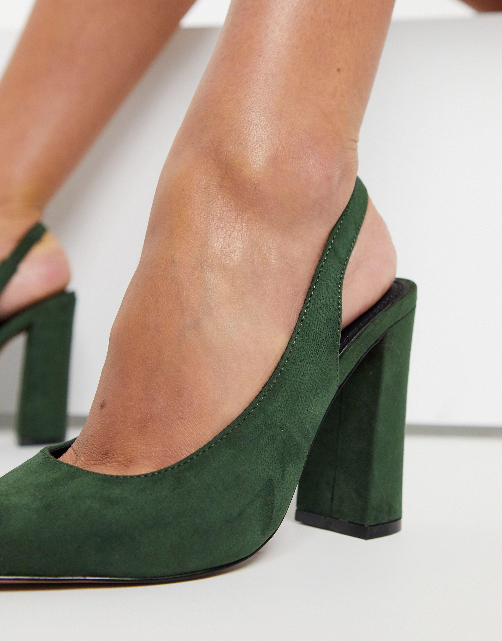 ASOS Parson Slingback High Block Heels in Green Lyst UK