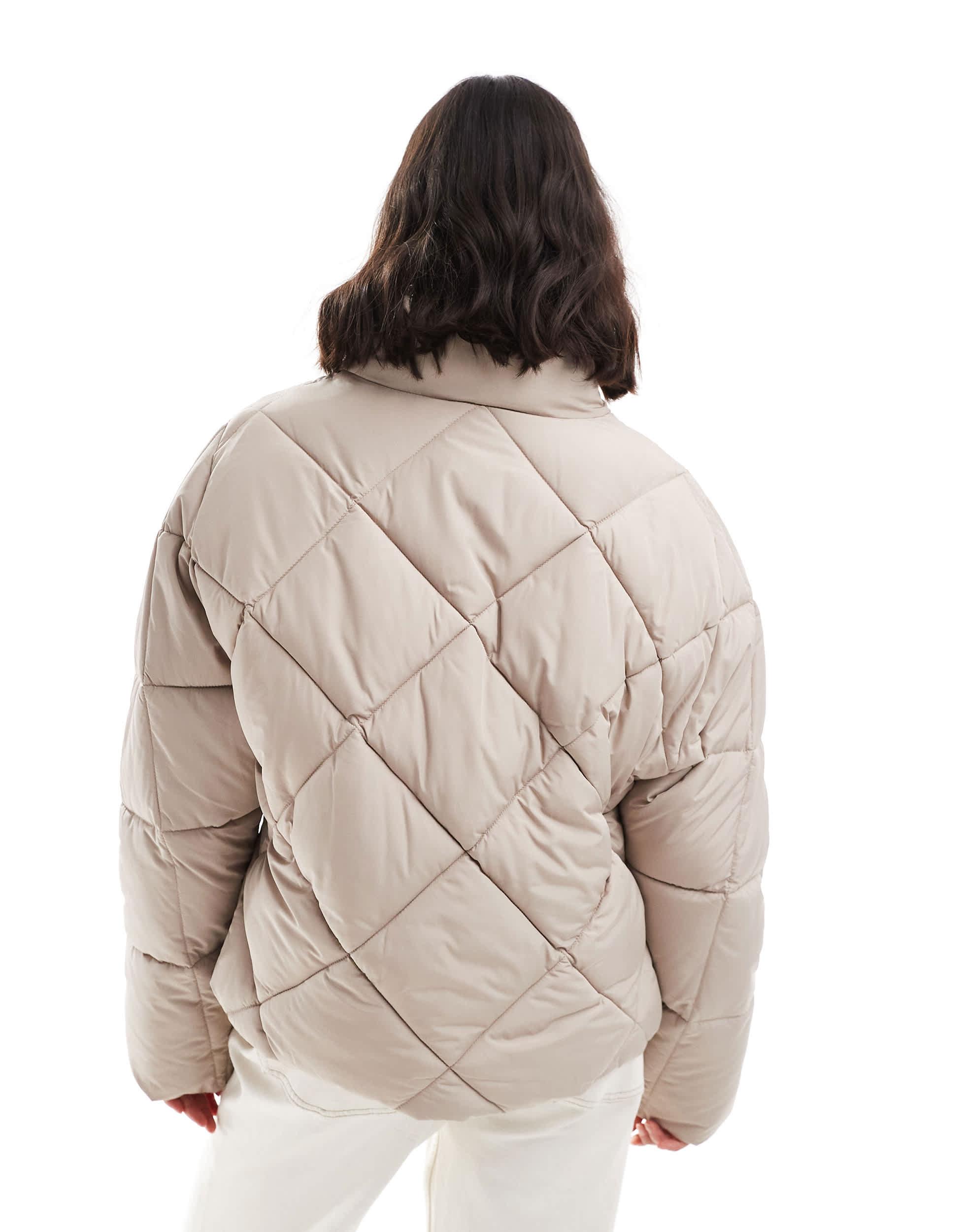 Miss Selfridge Oversized Quilted Funnel Neck Crop Puffer Jacket in