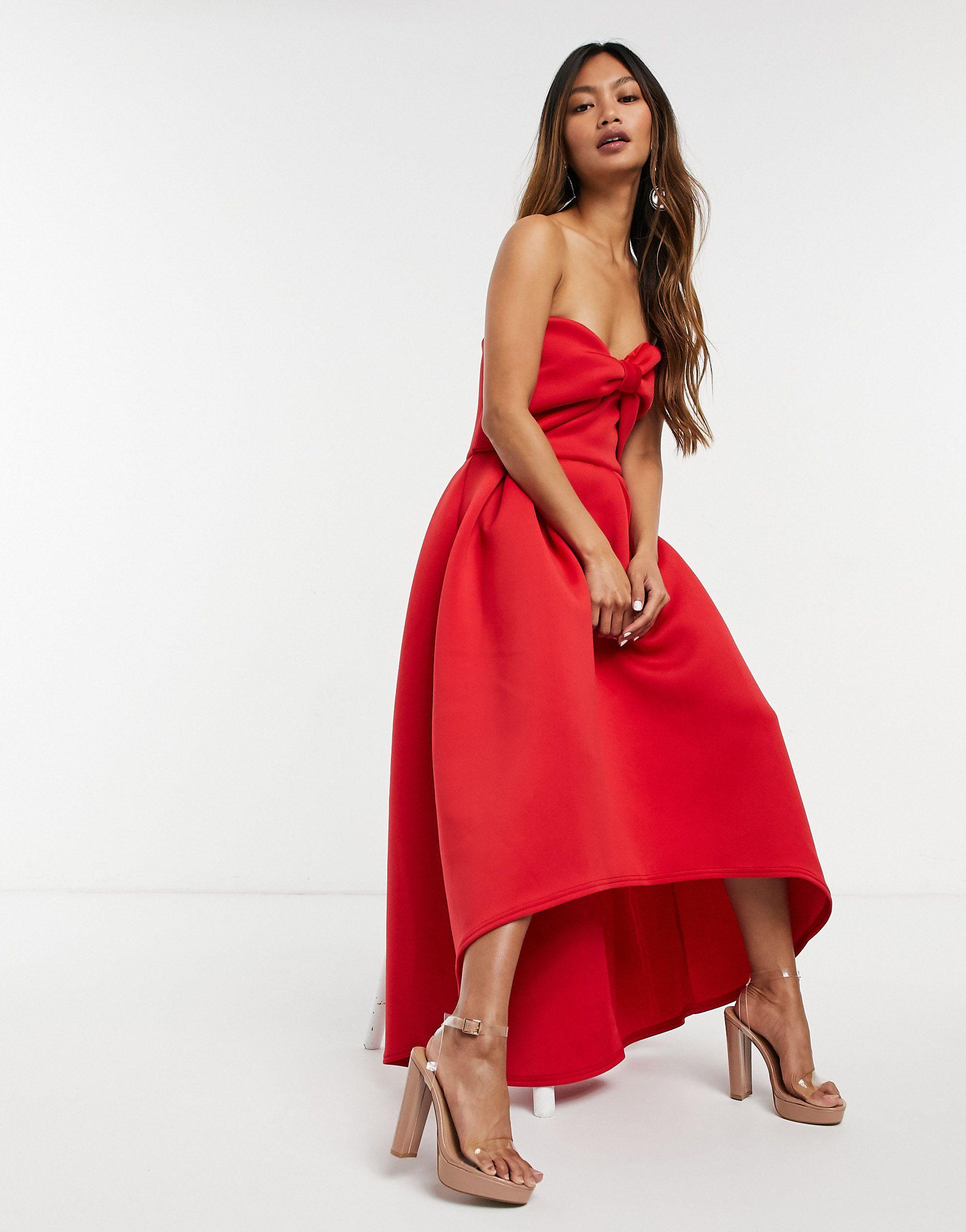 True Violet Oversized Bow High Low Midi Dress in Red | Lyst
