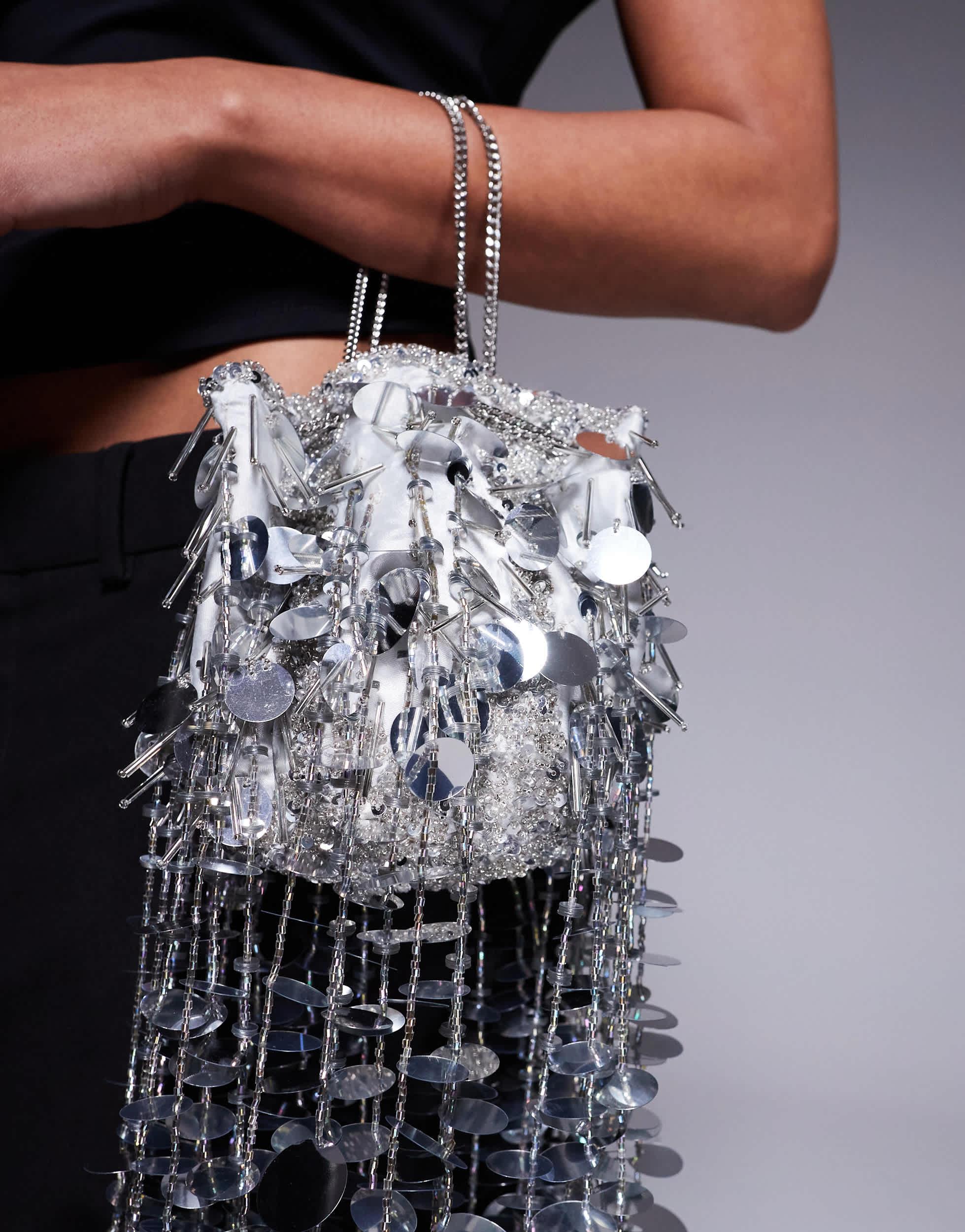 Fringe Bag Asos Bucket Bag Wedding Bag Ostrich Feather Bucket - Main Image