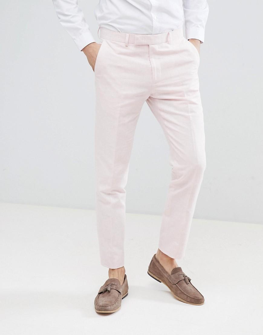Pantalones de traje de boda de corte ajustado en lino rosa claro Moss Bros  de Lino de color Rosa para hombre | Lyst