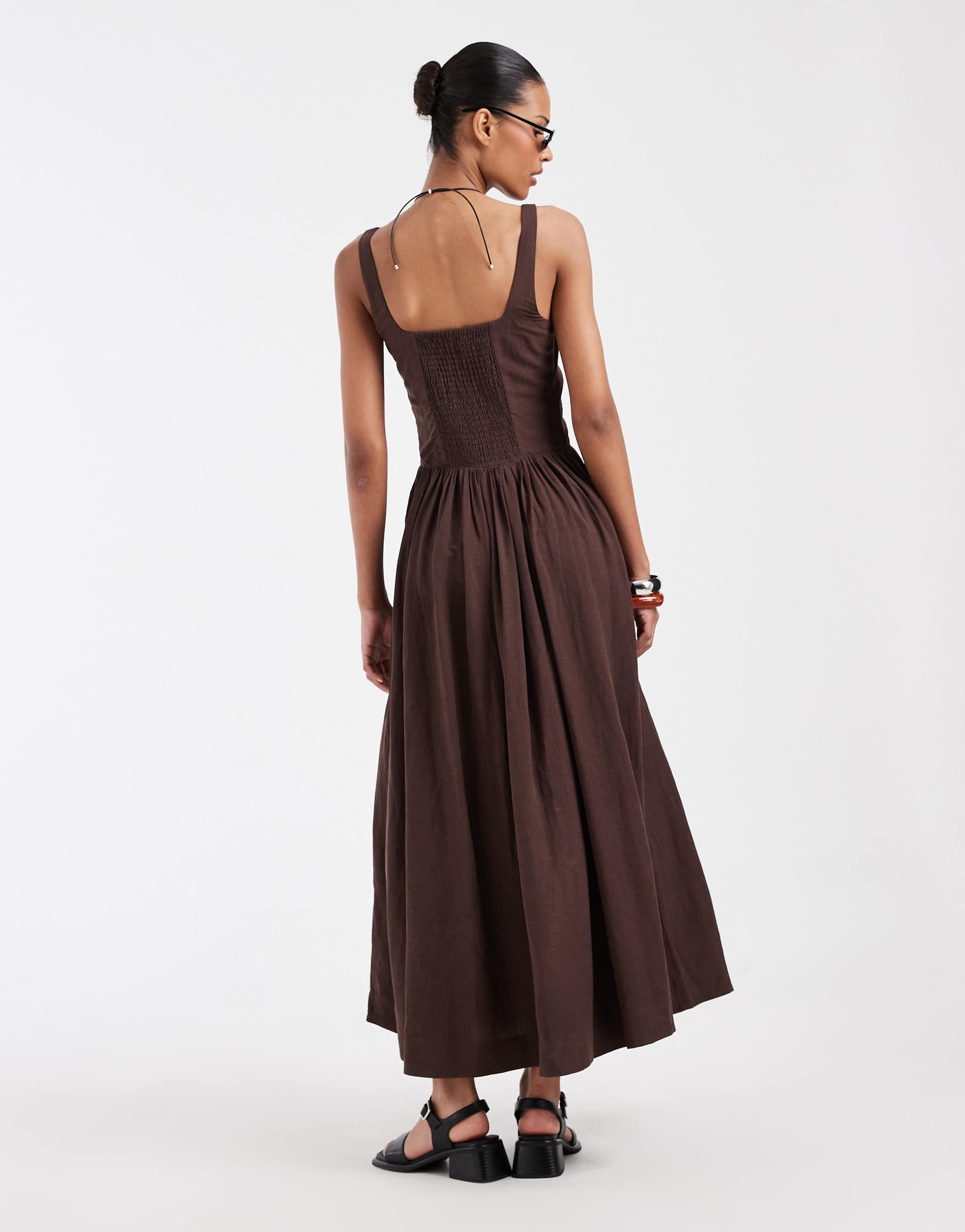 and other stories brown dress & Other Stories | Cowl-Neck Satin Midi Dress | Brown