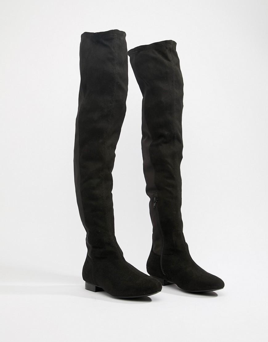 ASOS Denim Wide Fit Extra Wide Leg Kelby Flat Elastic Thigh High Boots