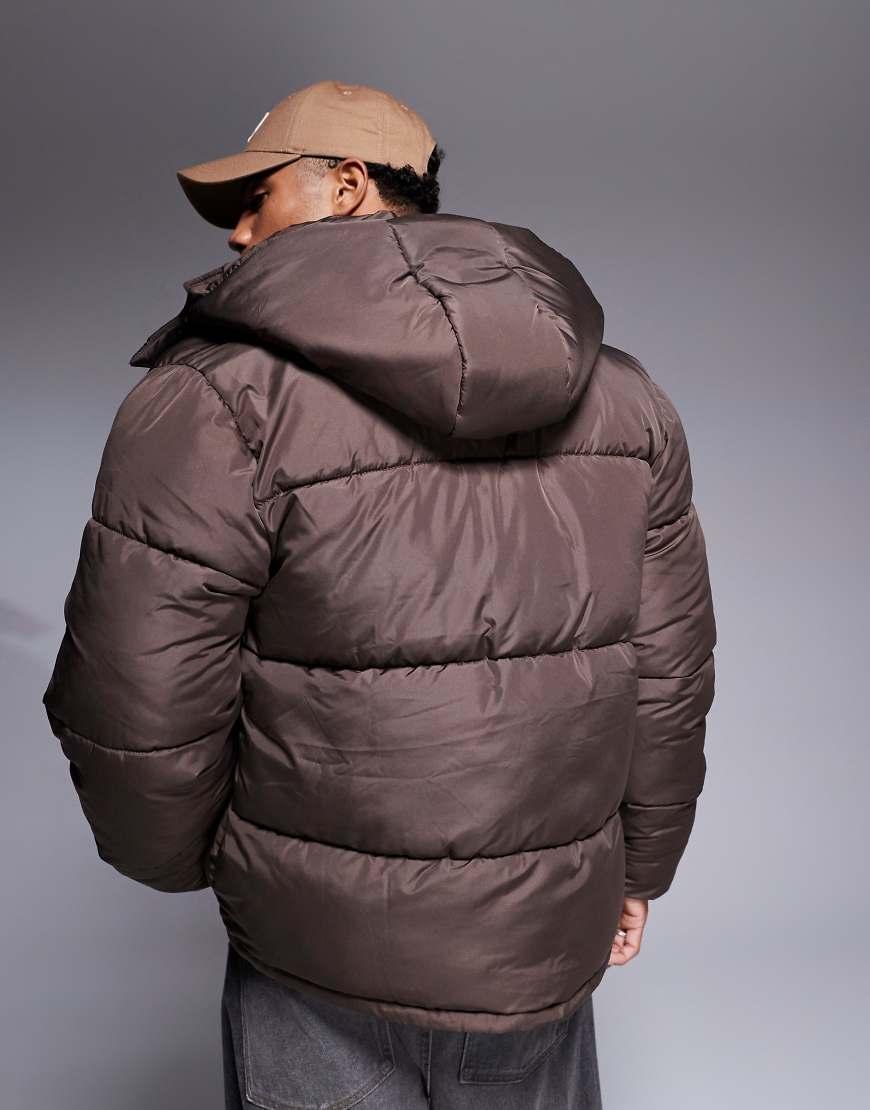 ASOS Puffer Jacket With Detachable Hood in Brown for Men Lyst UK