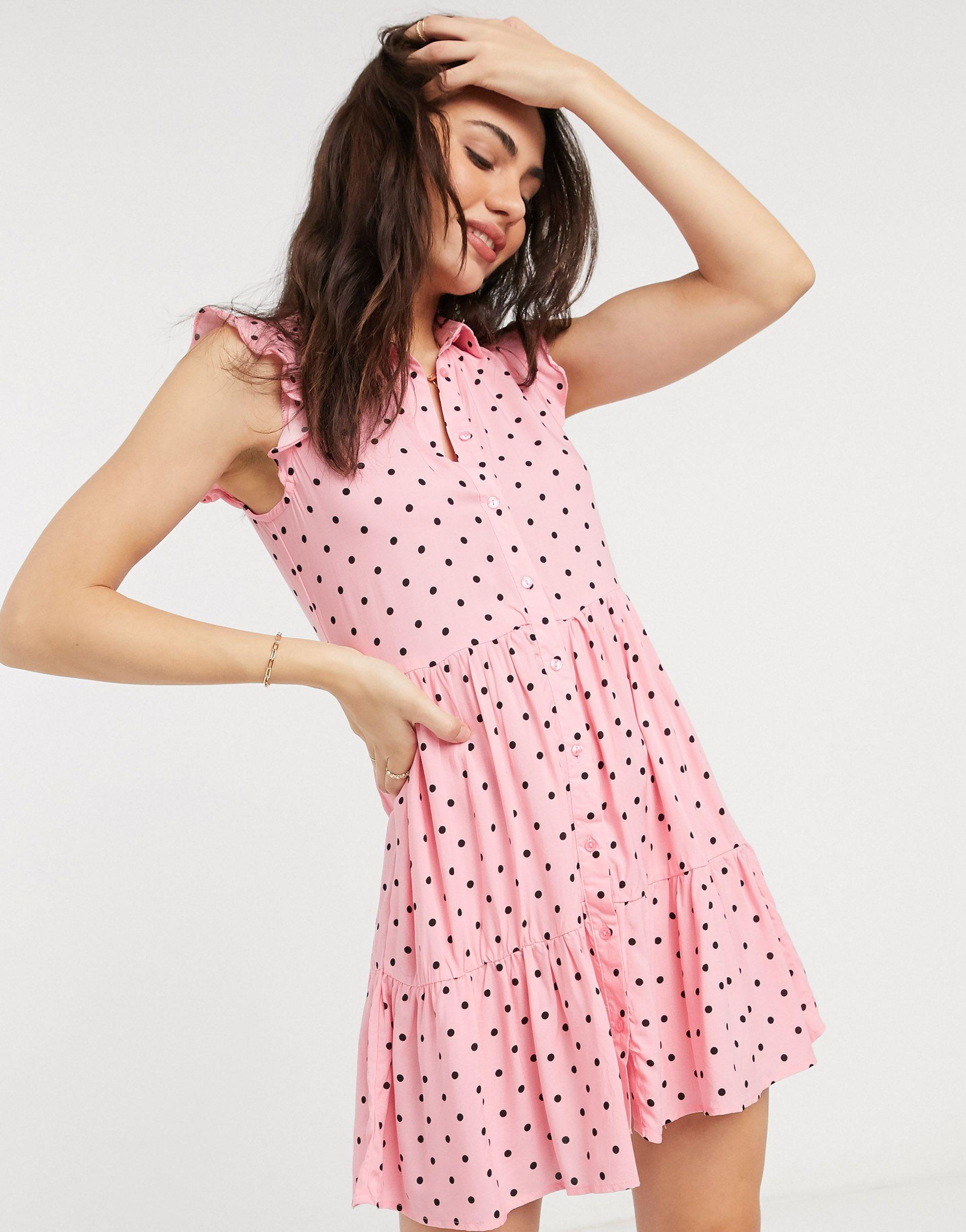 Vestito camicia senza maniche a pois di Stradivarius in Rosa | Lyst