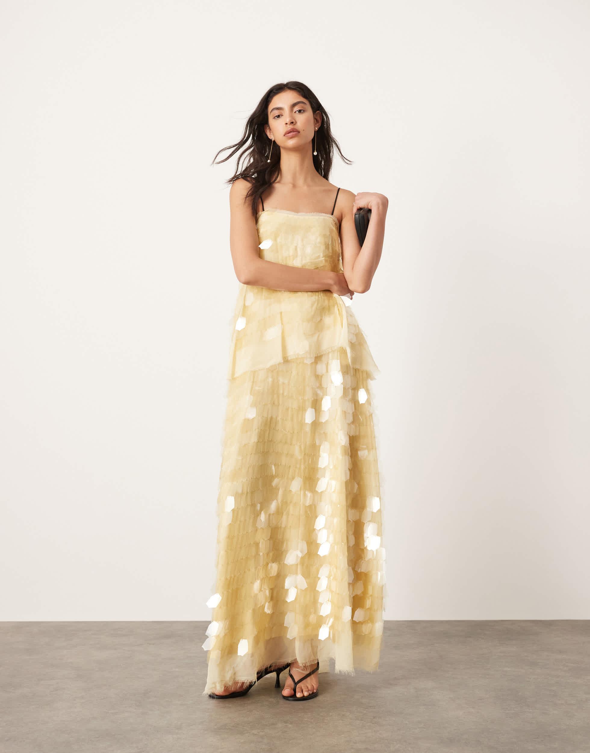 Robe longue superposee a sequins et fines bretelles pastel ASOS en coloris Neutre Lyst