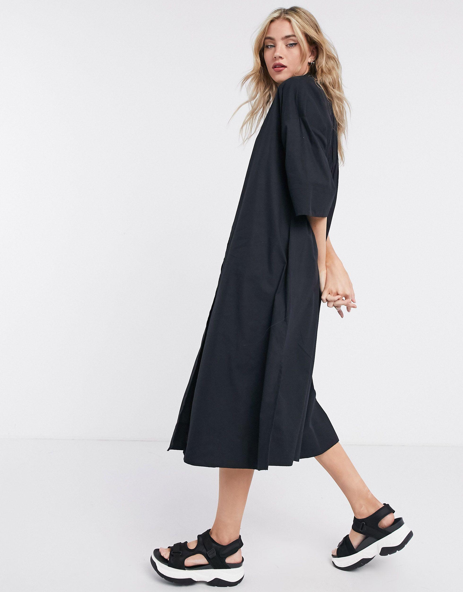 SELECTED Femme Organic Cotton Shirt Dress With Pleated Back in Black | Lyst