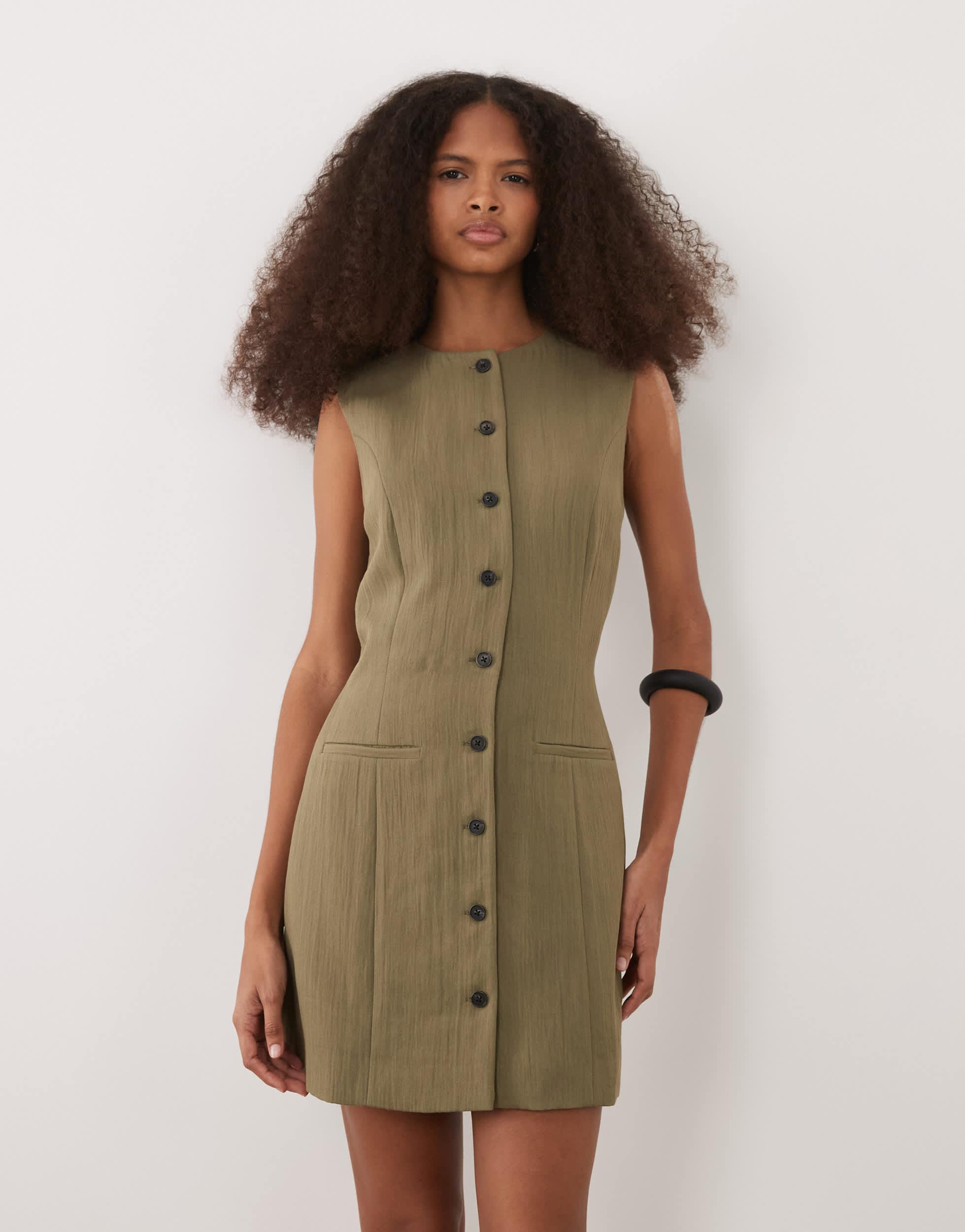 mango button shirt dress MANGO - Linen-blend shirt dress Ochre