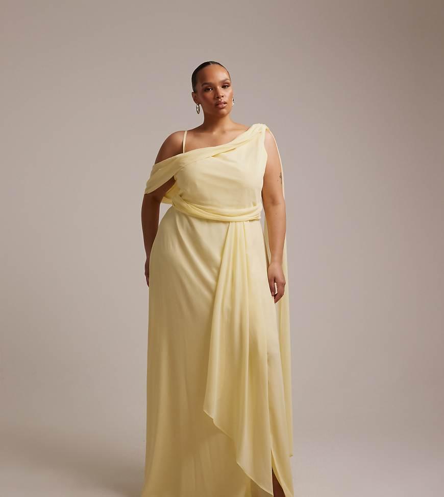 tfnc plus size bridesmaid dresses Chiffon Fallen Shoulder Scarf Drape Detail Maxi Dress in Metallic Size:L 12-14 Ideal for plus Week 33 Sync Long Sleeve Navy Blue