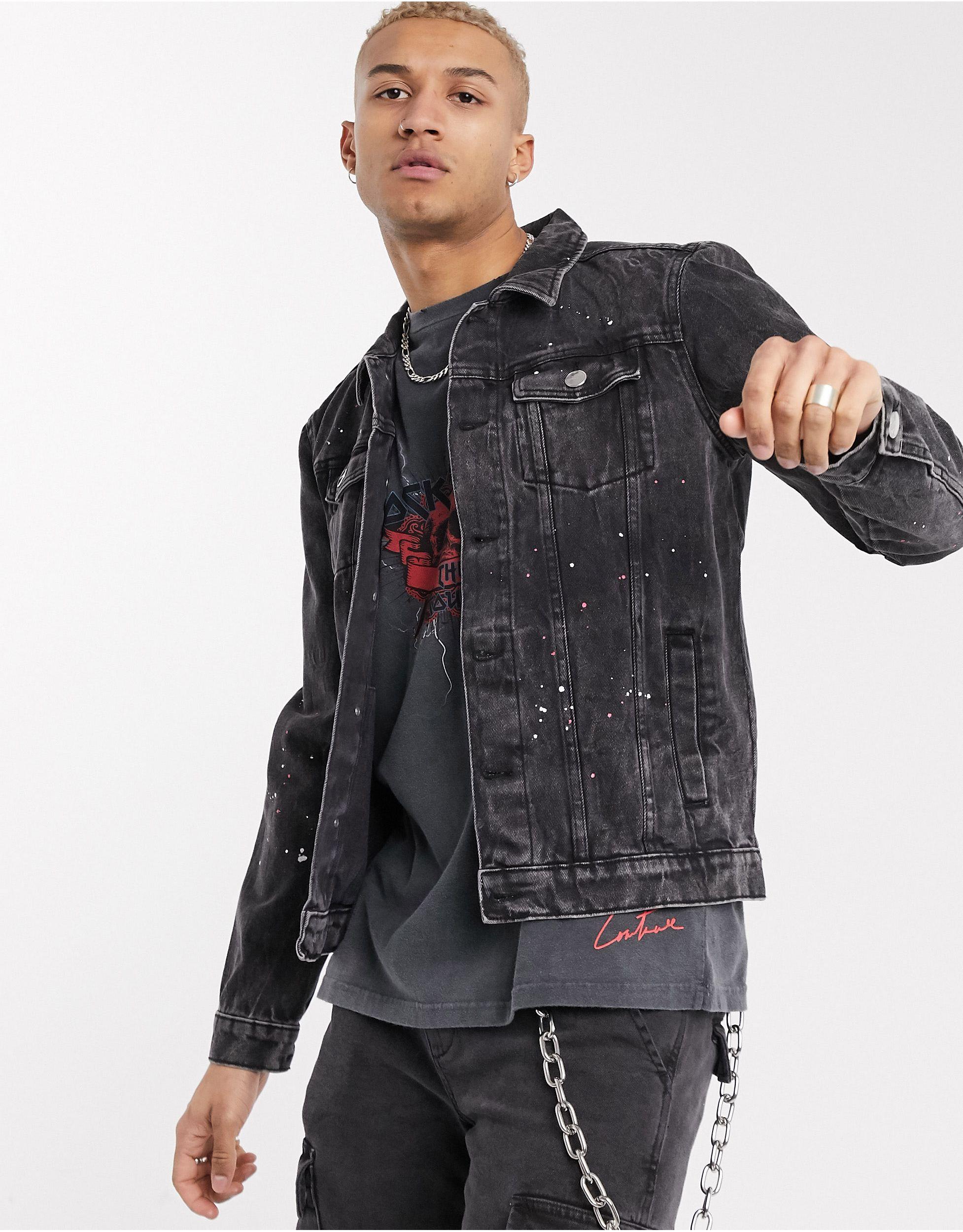 black denim jacket paint splatter