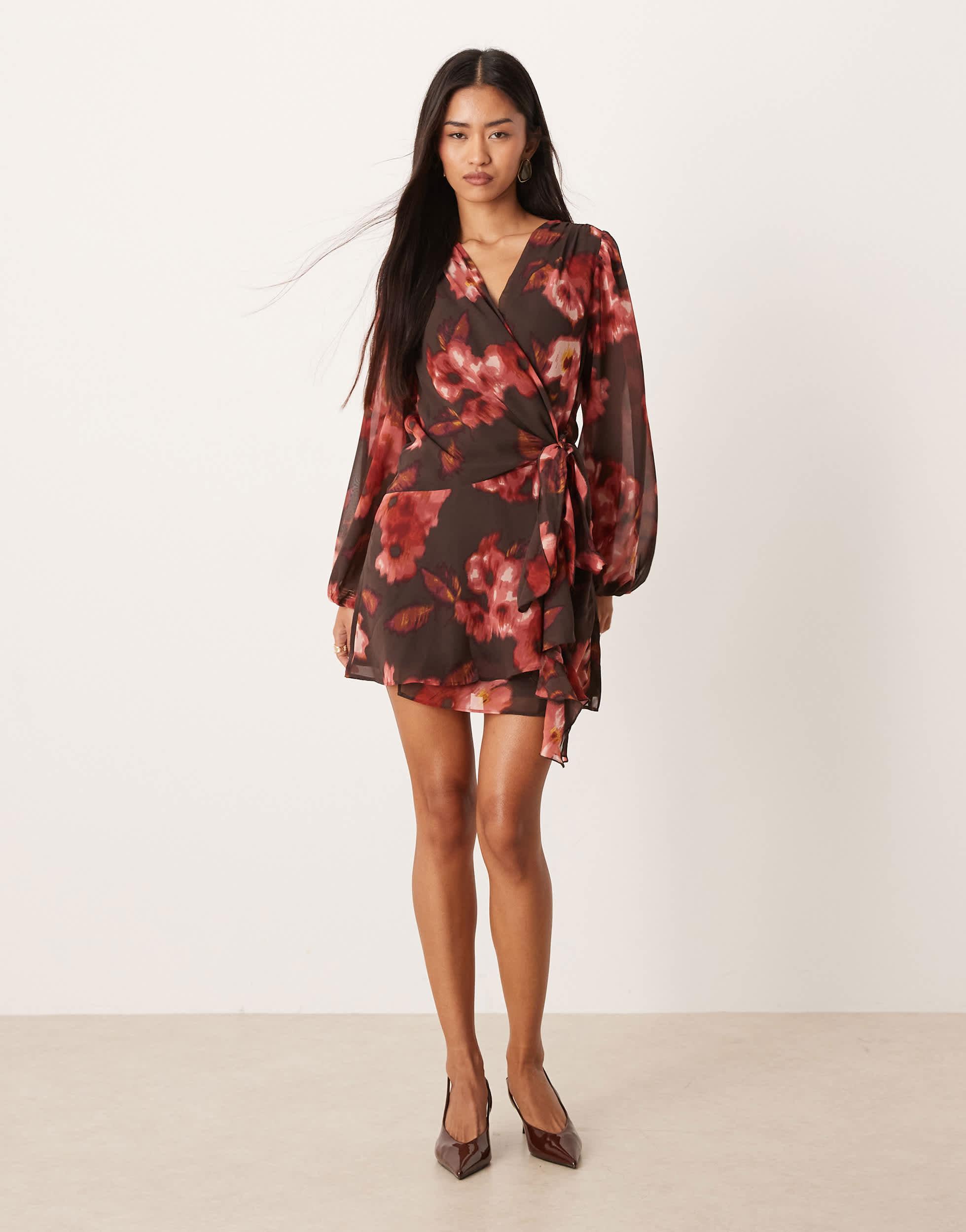 abercrombie and fitch wrap dress Women's Long-Sleeve Plunge Mini buttery soft and nonrestrictive providing a barely there feel NEW Abercrombie & Fitch Satin