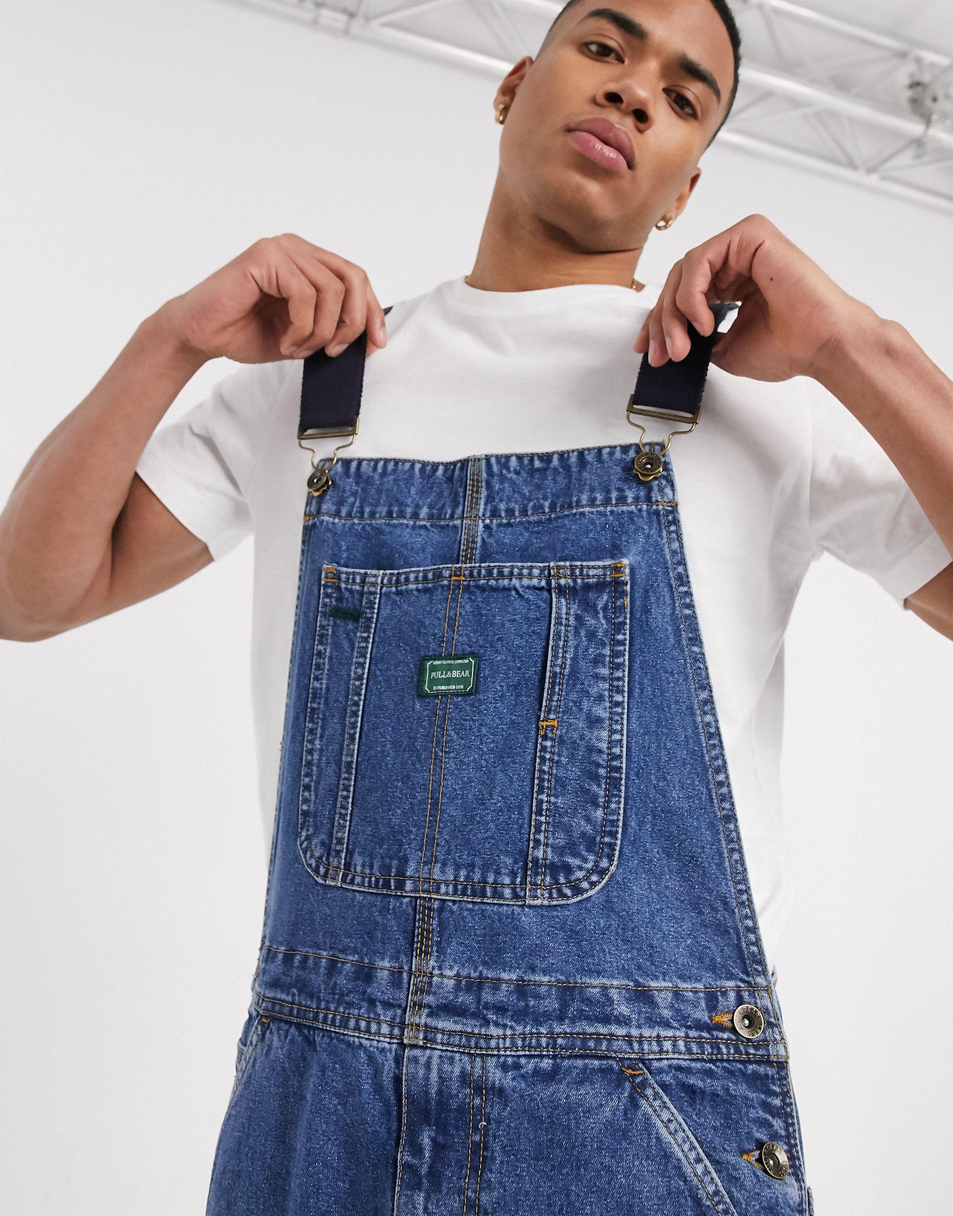 Pull\u0026Bear Denim Utility-tuinbroek in het Blauw voor heren | Lyst NL