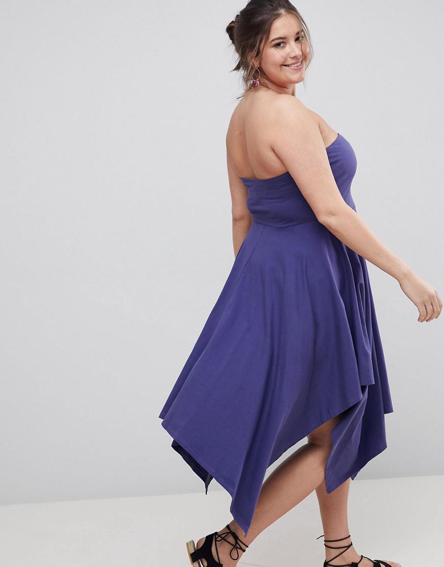 ASOS Asos Design Curve Bandeau Midi Cotton Sundress in Navy (Blue) - Lyst
