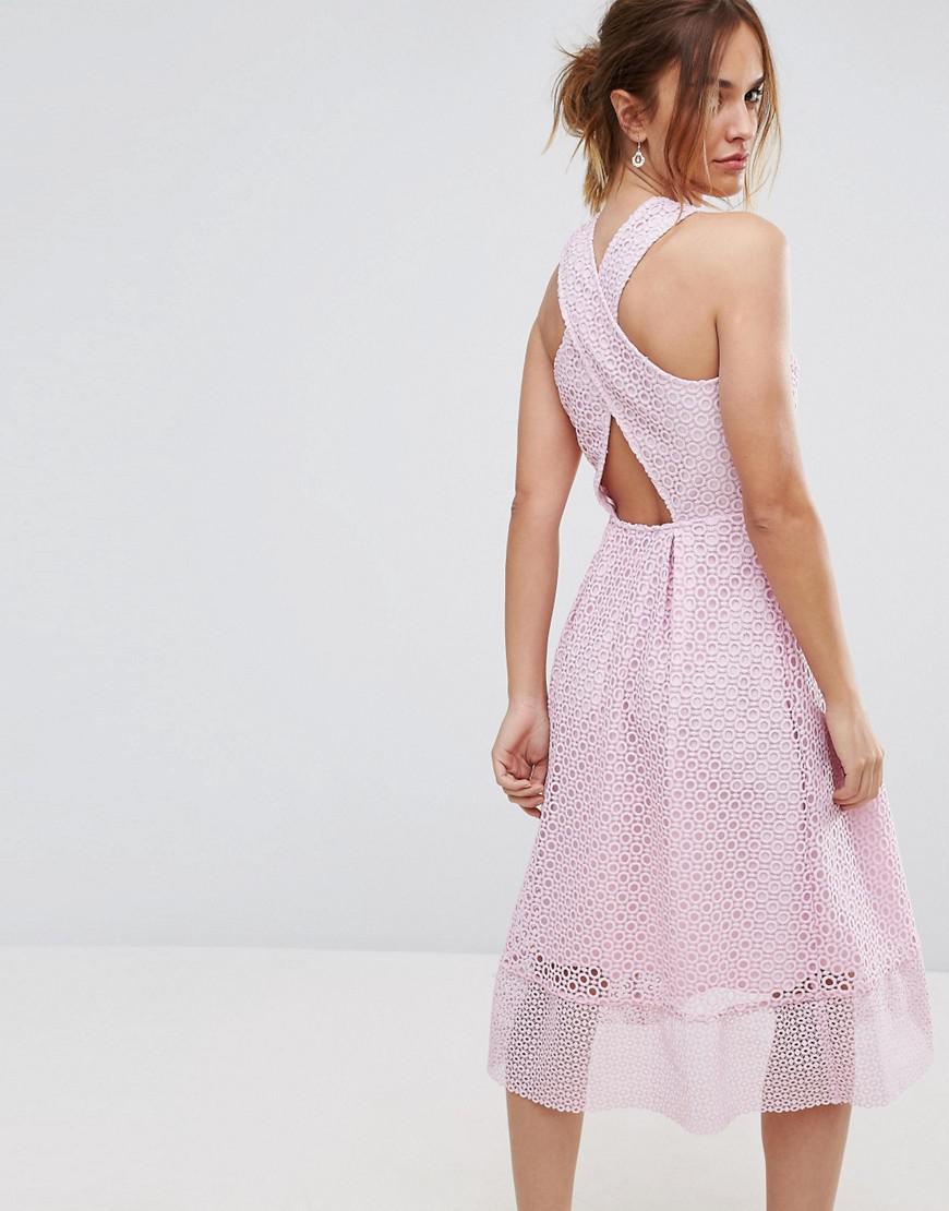 warehouse frill lace midi dress