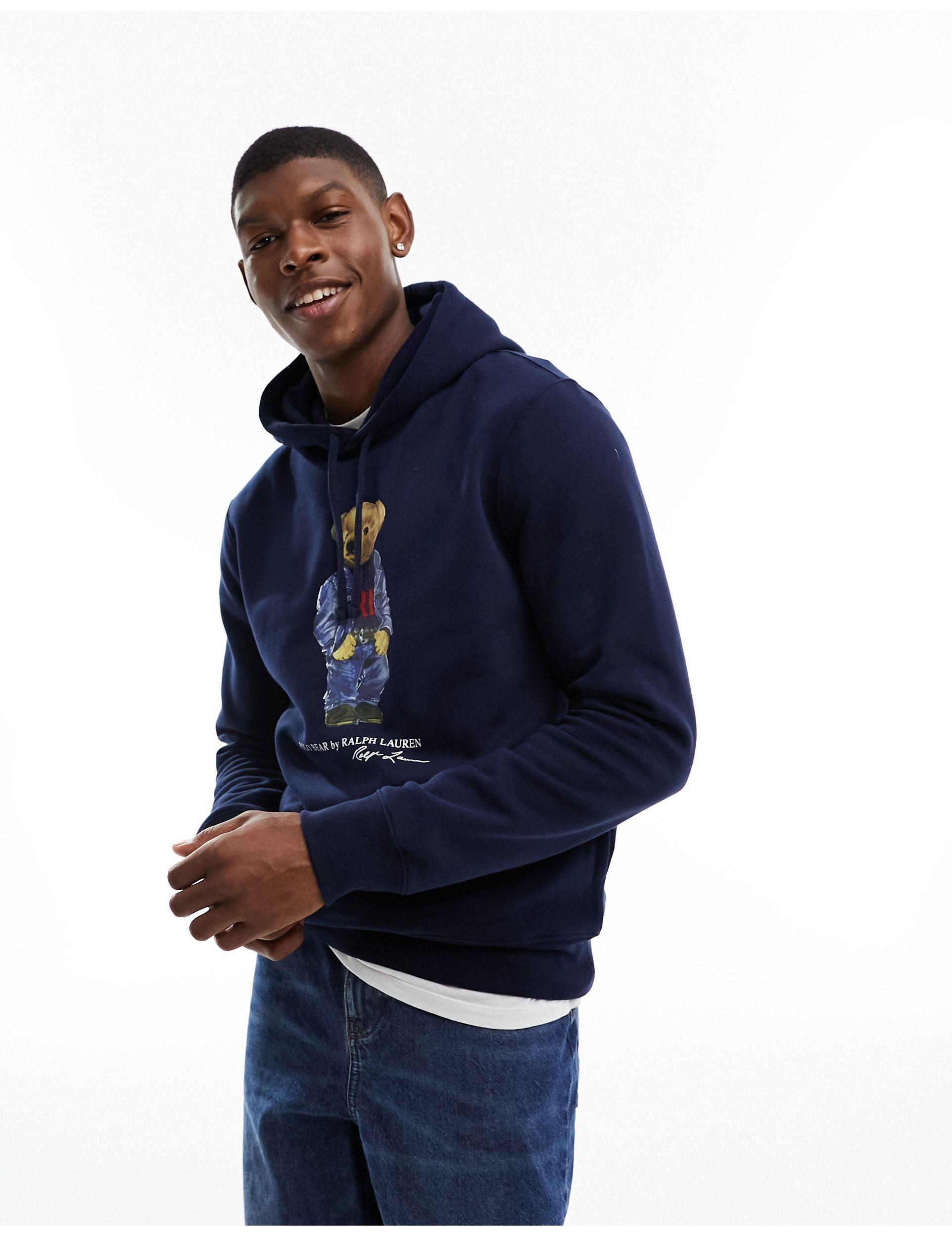 Polo Ralph Lauren Denim Bear Print Fleece Hoodie in Blue for Men Lyst UK