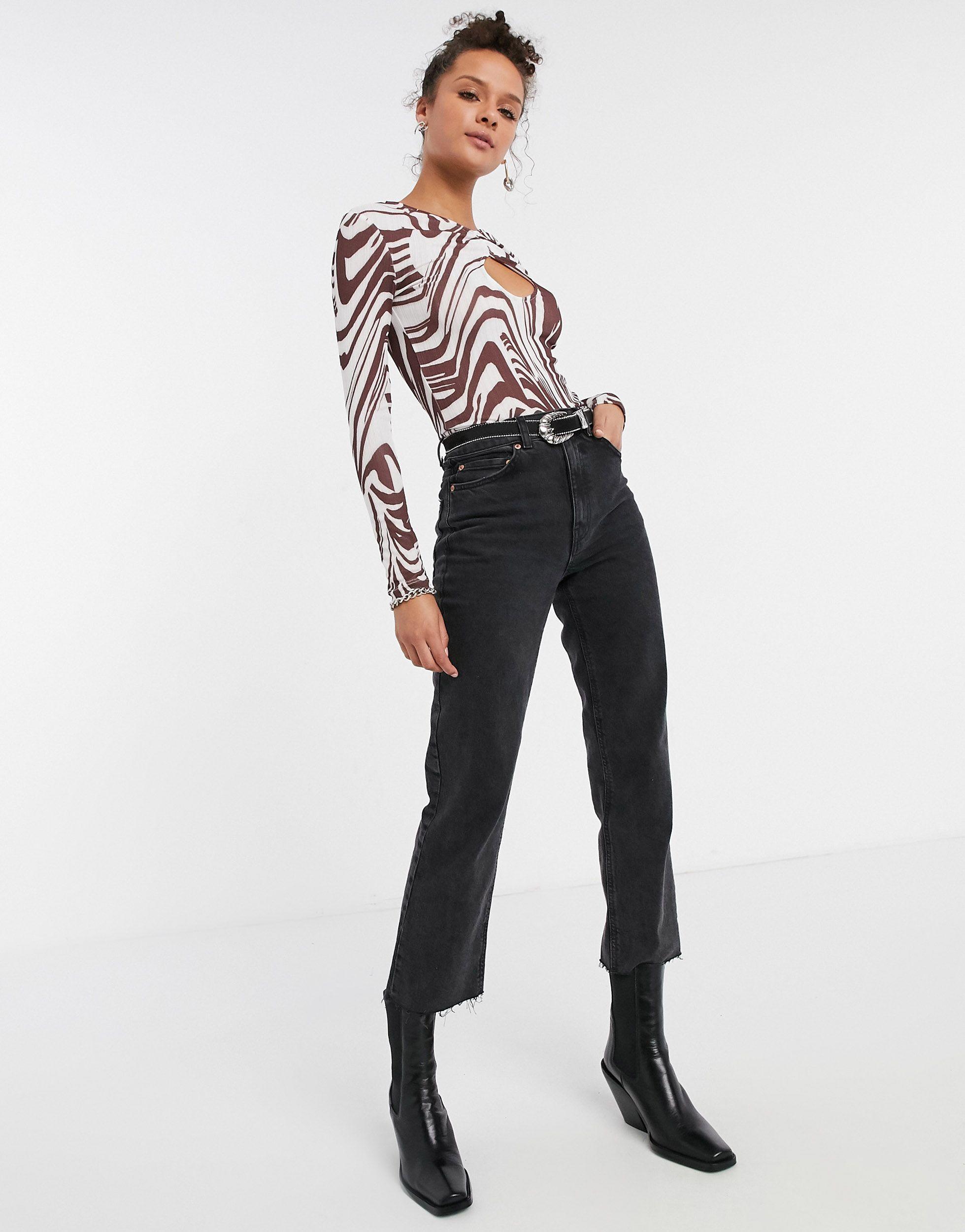 TOPSHOP Swirl Print Keyhole Front Top 