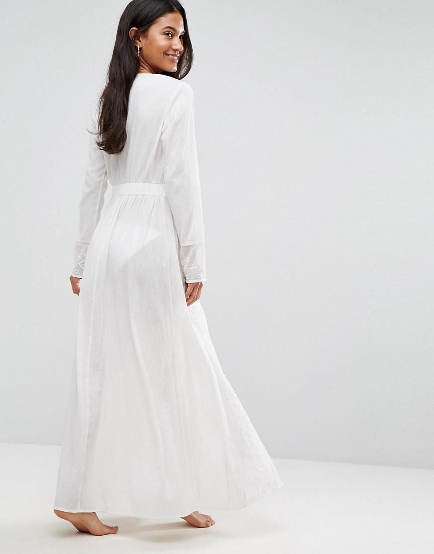 ASOS Beach Premium Embroidered Maxi Cover Up With Long Sleeves in
