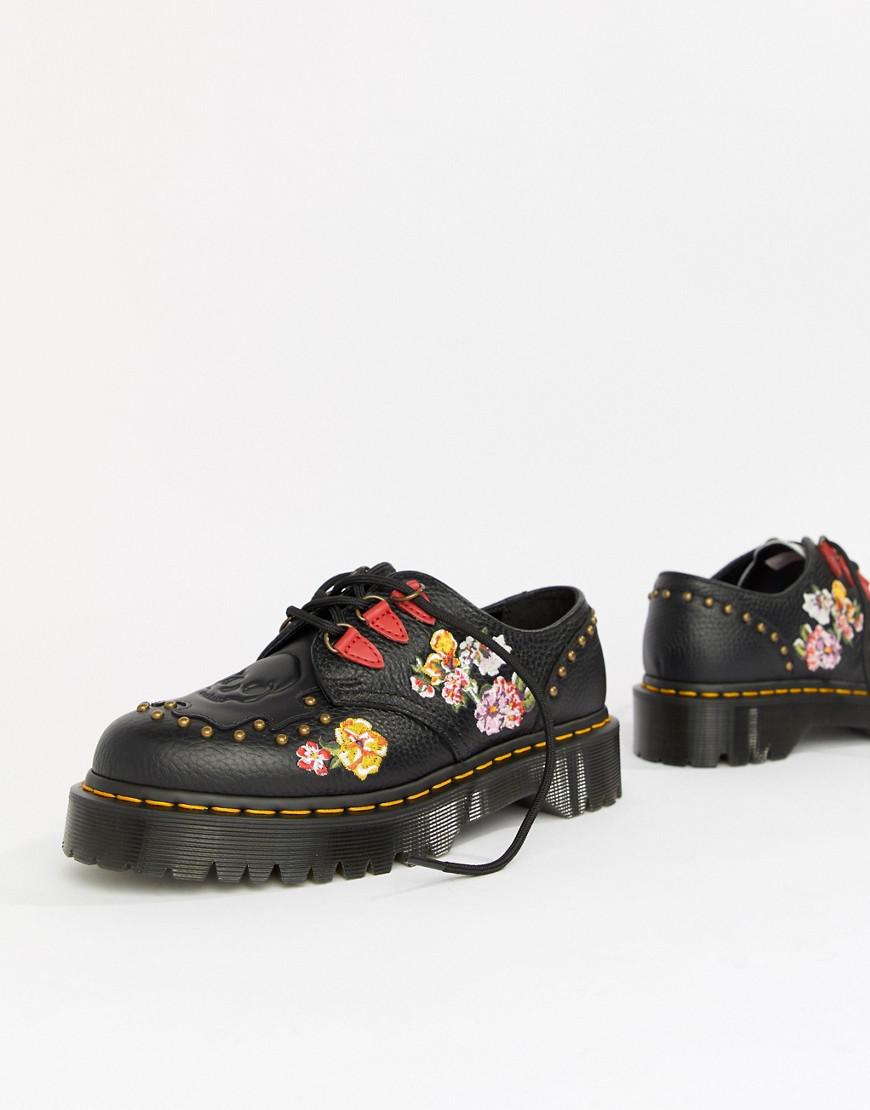 Dr. Martens Serova Black Embroidered Chunky Flatform Shoes | Lyst