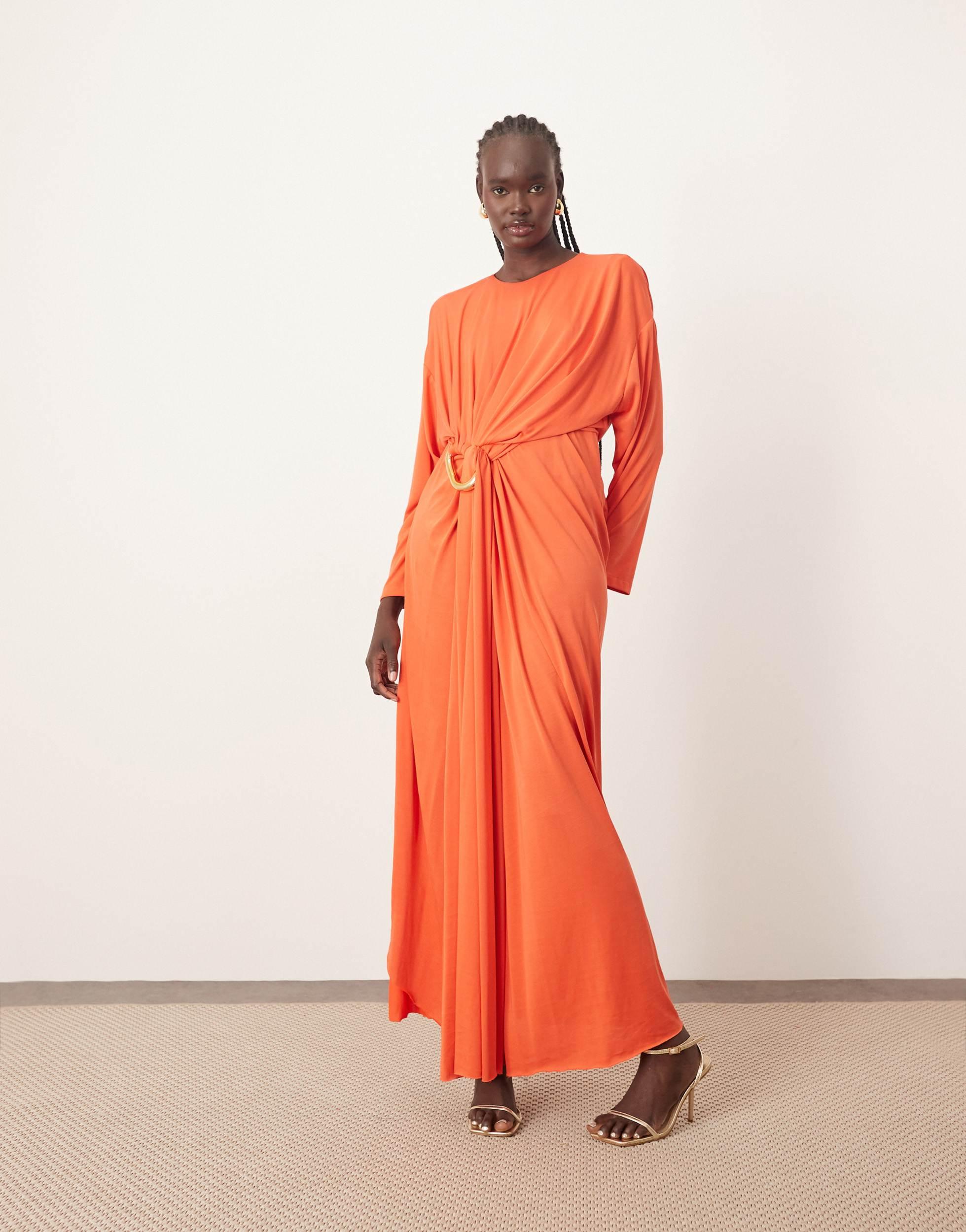 open lace back dress ALINA LACE UP DETAIL MAXI DRESS IN ORANGE  AKIRA