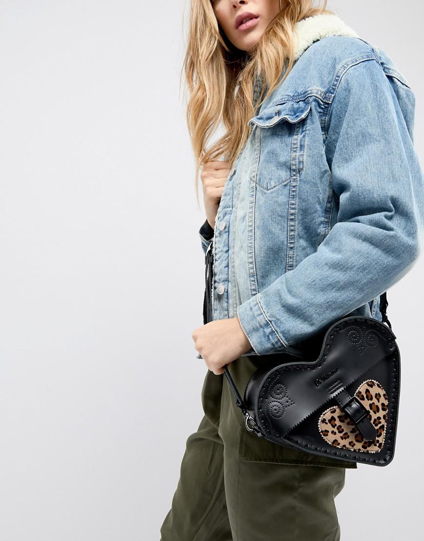 Dr. Martens Leather Heart Cross Body Bag With Leopard Contrast in Black |  Lyst