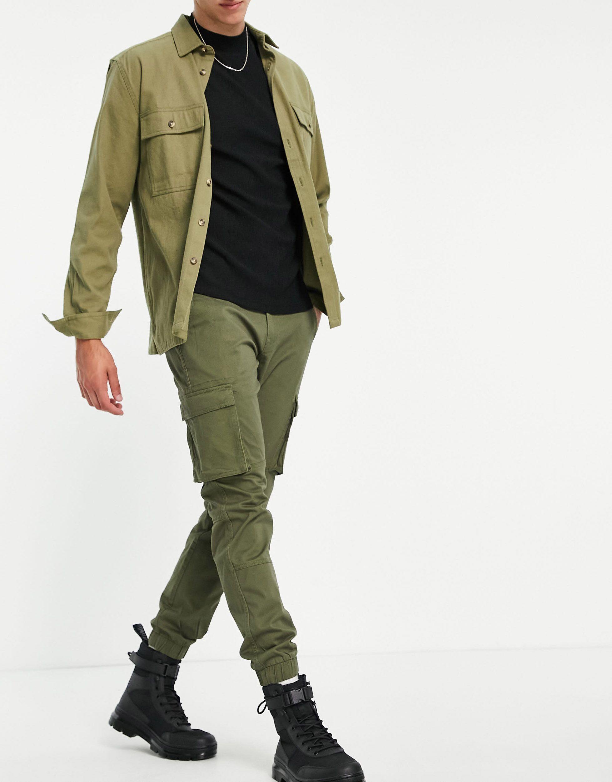Pantaloni cargo slim con elastico sul fondo color kakiOnly \u0026 Sons in Cotone  da Uomo colore Verde | Lyst