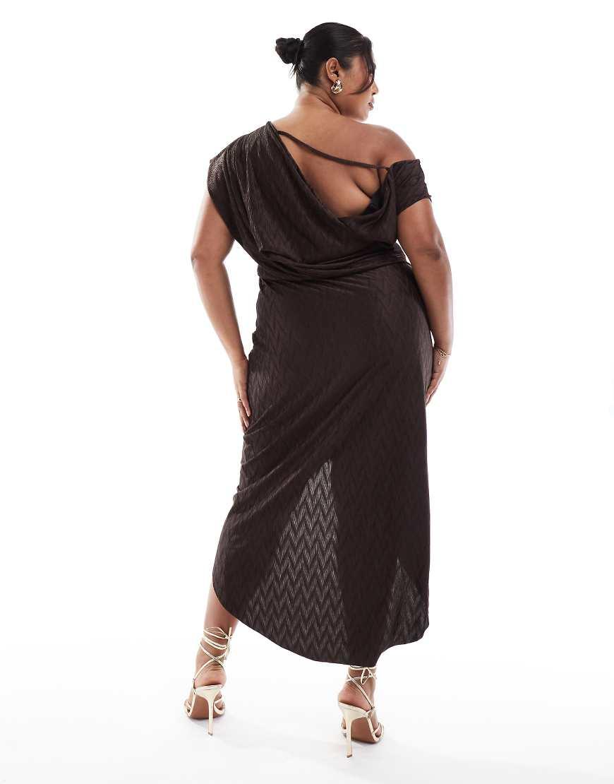 ASOS Asos Design Curve Chevron Plisse High Neck Midi Dress With Cowl Back in Brown Lyst UK