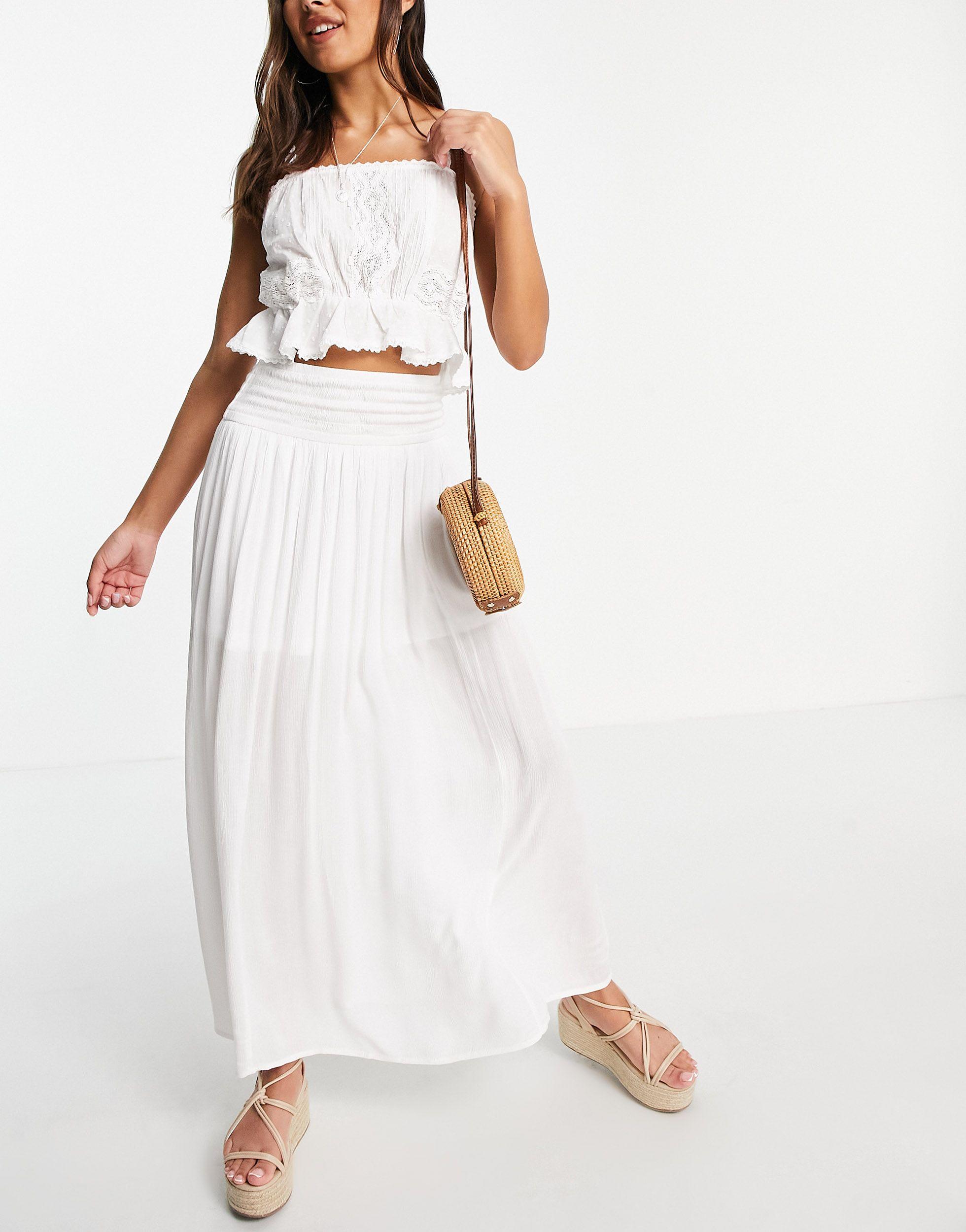 Falda larga blanca con panel fruncido y acabado rugoso ASOS de color Blanco  | Lyst