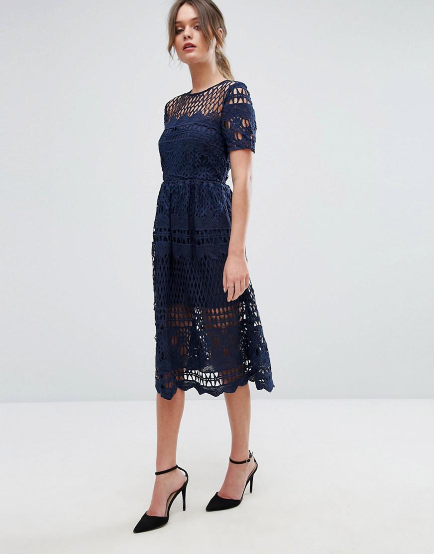 boohoo navy lace dress