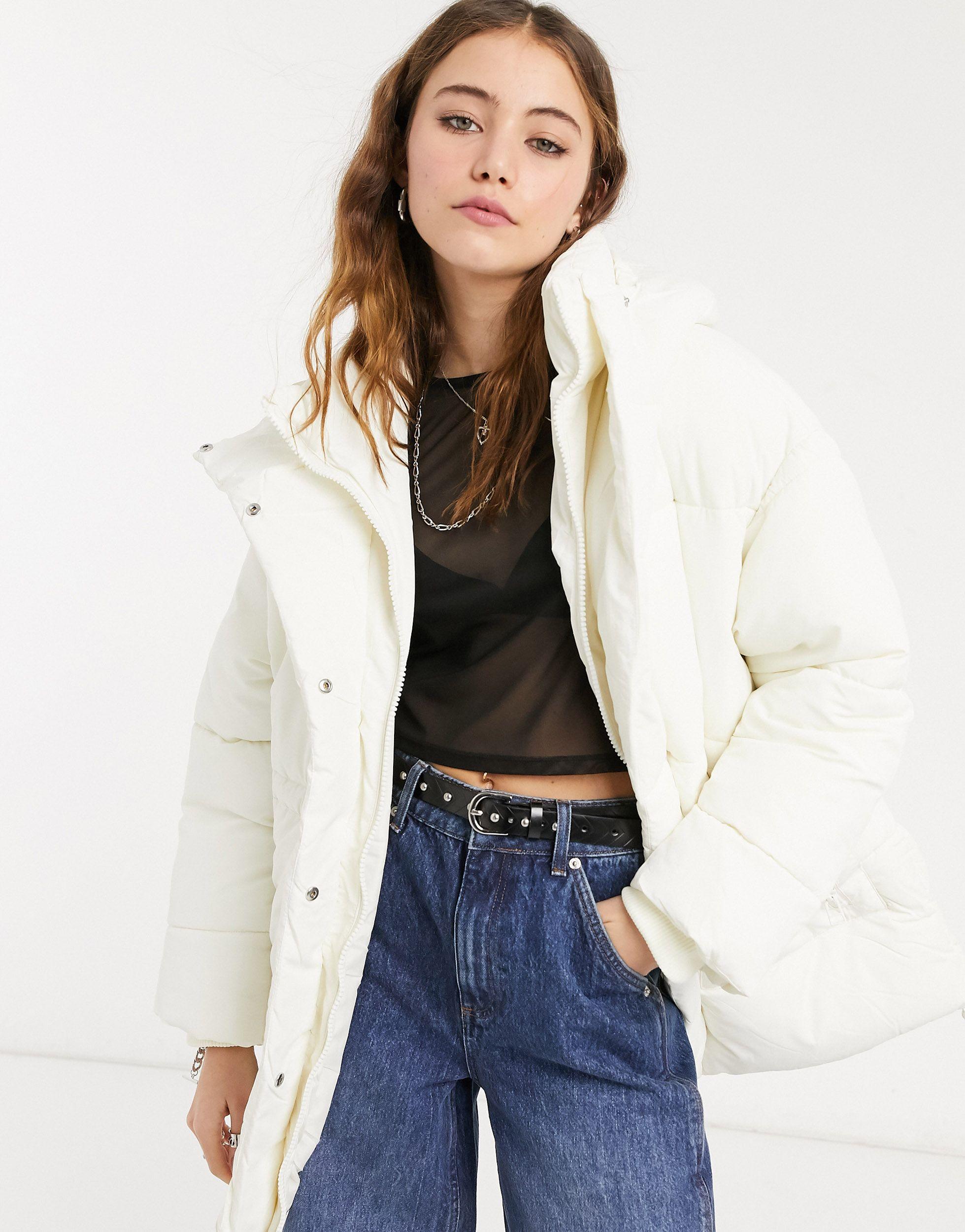 monki amber recycled short padded jacket with hood in blue