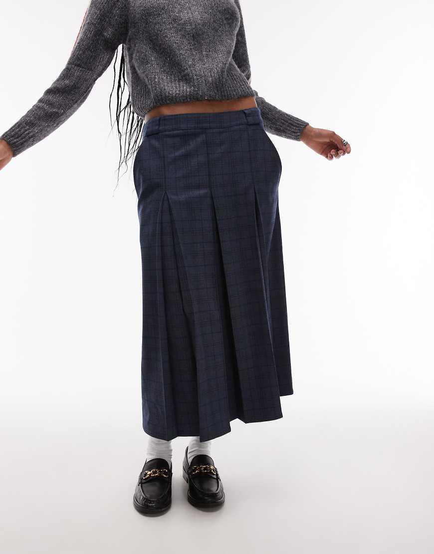 TOPSHOP Box Pleat Midi Skirt in Blue Lyst UK