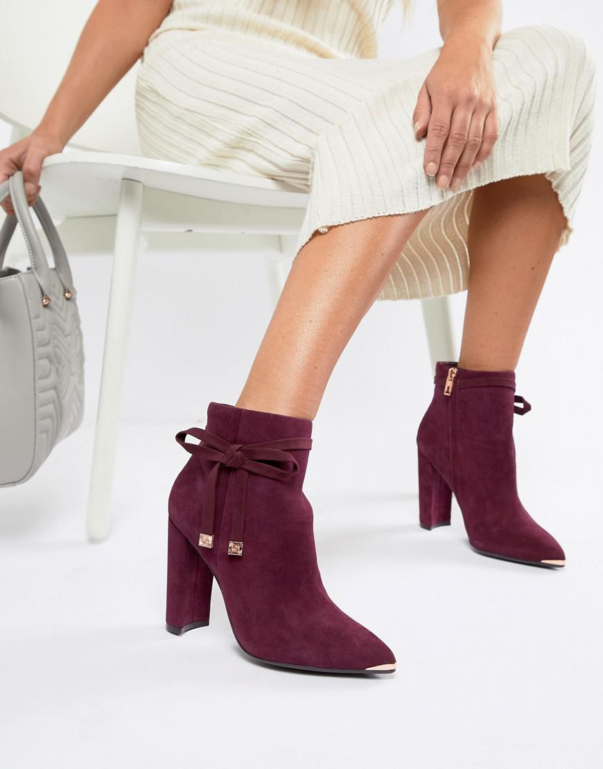 Ted Baker Burgundy Suede Heeled Ankle Boots With Bow in Red - Save 16% -  Lyst