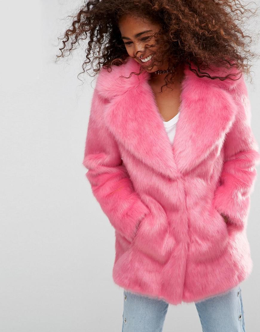 Lyst - Asos Pink Faux Fur Coat in Pink