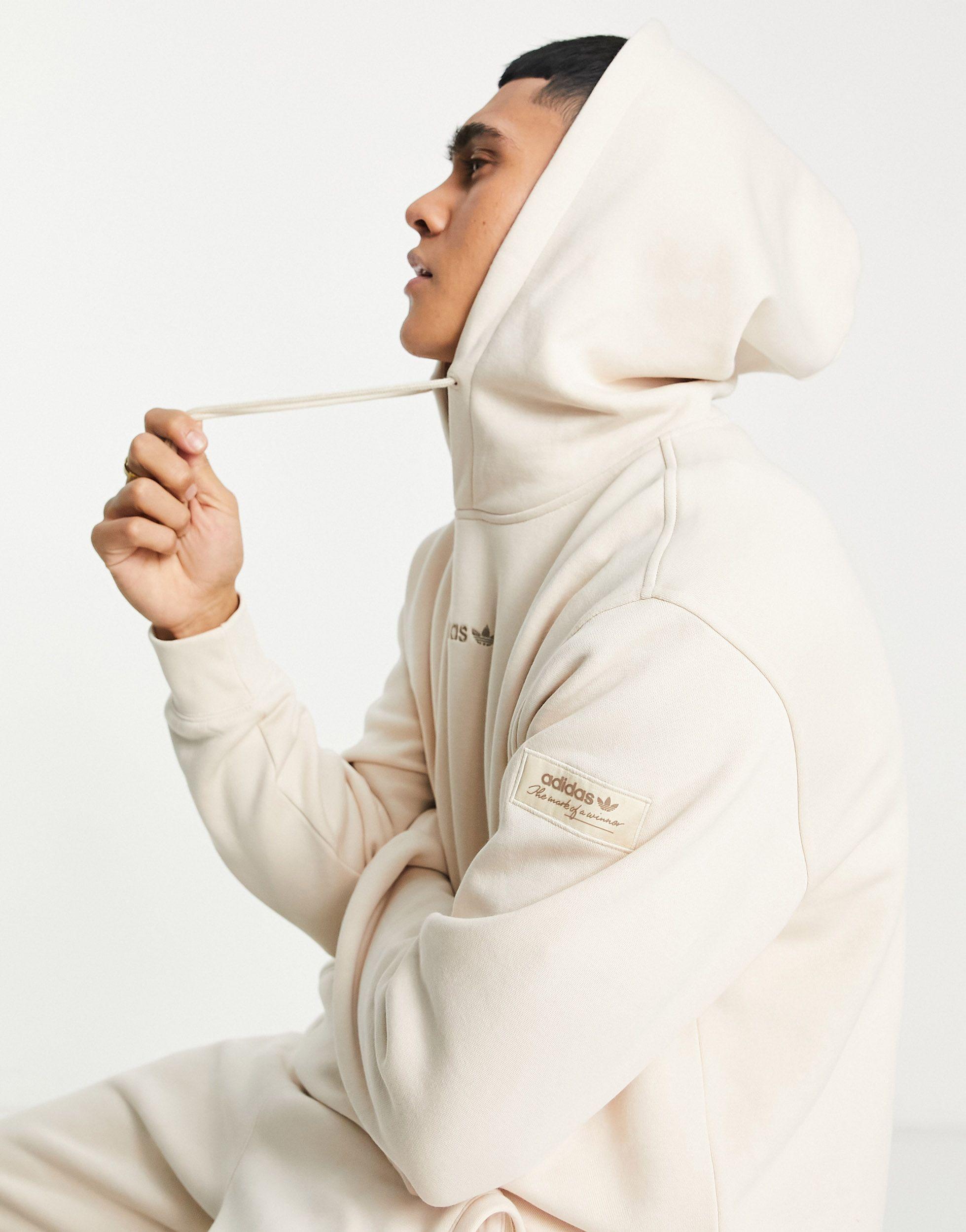 adidas Originals 'trefoil Linear' Hoodie in Natural for Lyst