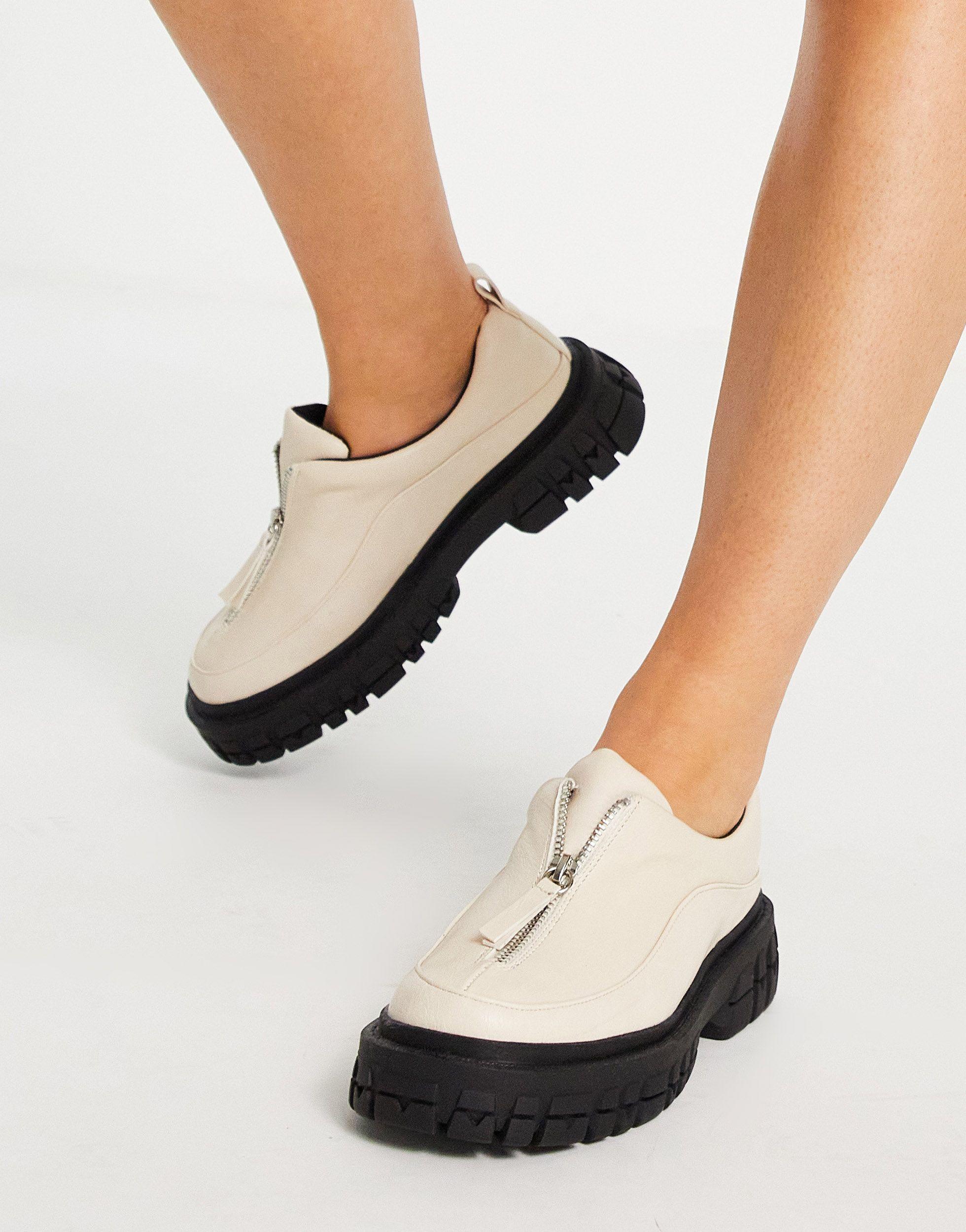 ASOS Miya - Platte Schoenen Met Rits Voor En Plateauzool in het Wit - Lyst
