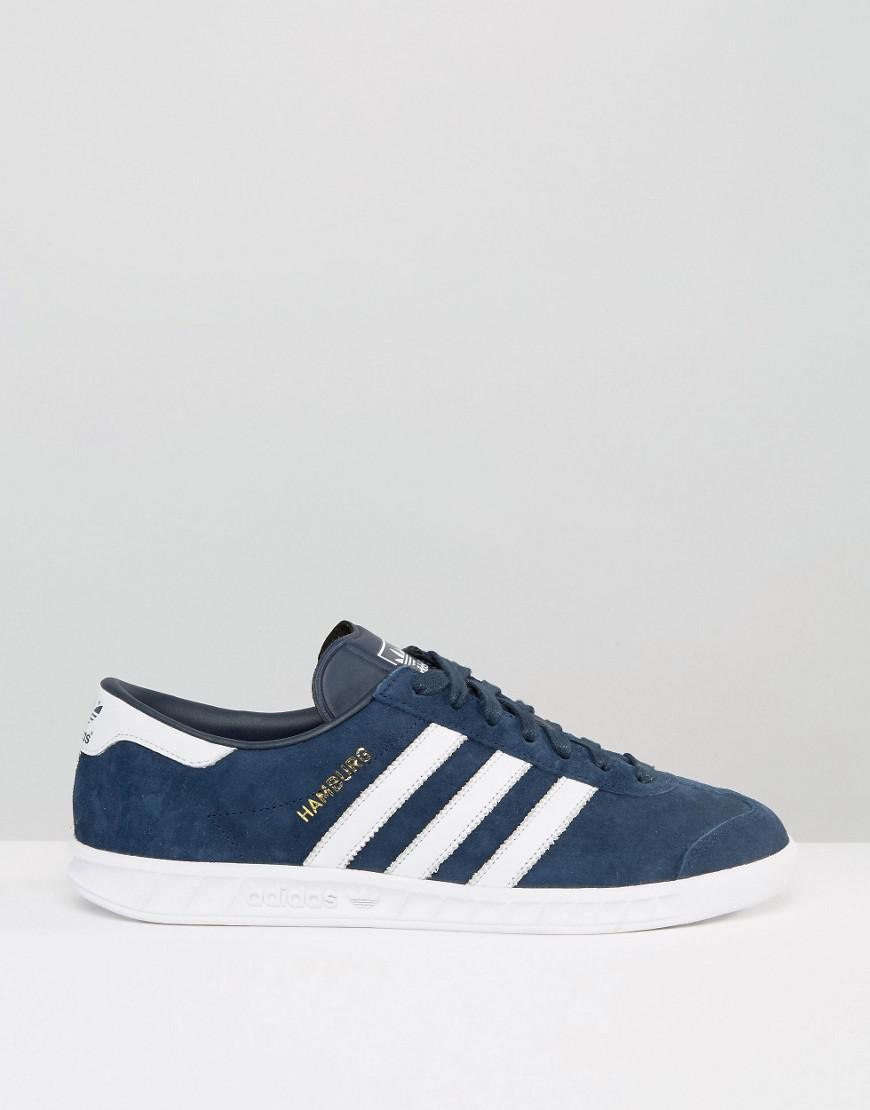 Bank mindre overskæg adidas Originals Leather Hamburg Trainers In Navy S74838 in Blue for Men -  Lyst