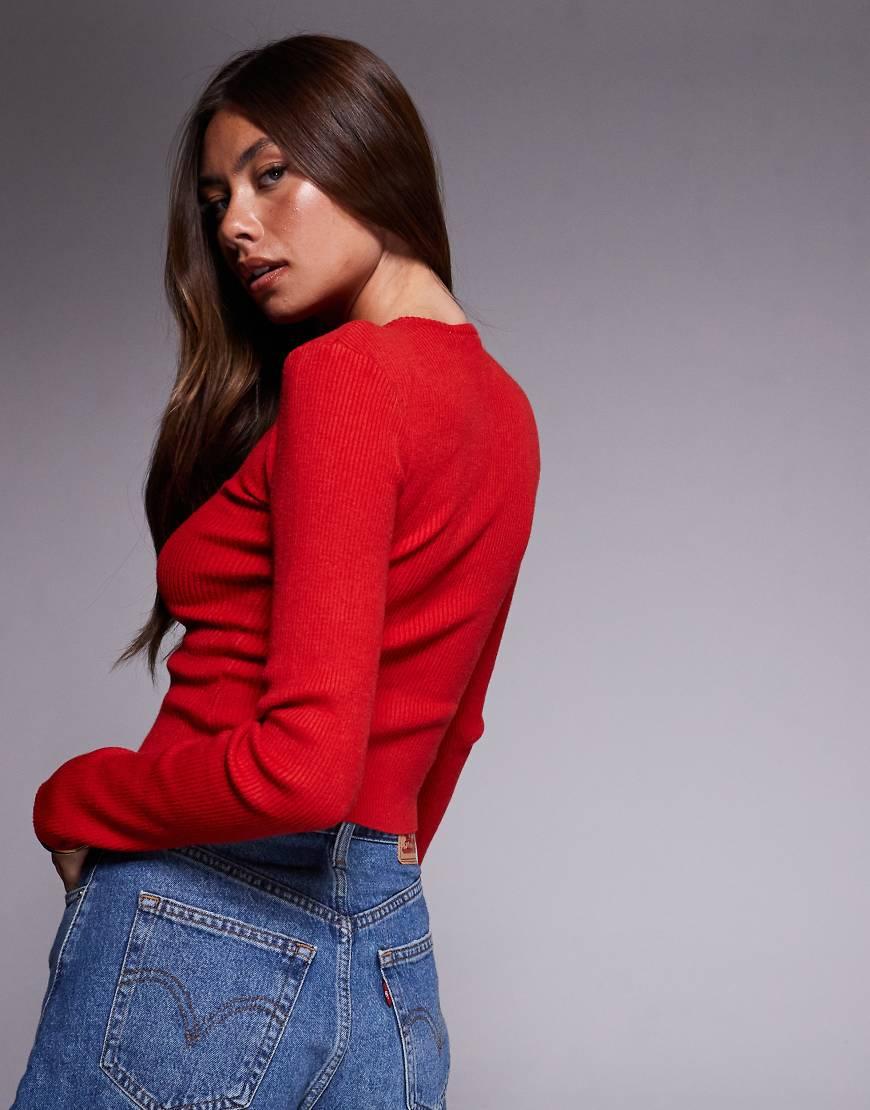 Princess Polly Ribbed Knit Button Through Top in Red Lyst UK