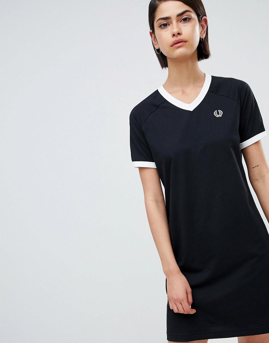 Fred Perry Canvas V-neck Ringer T-shirt Dress With Logo Tape in Black - Lyst