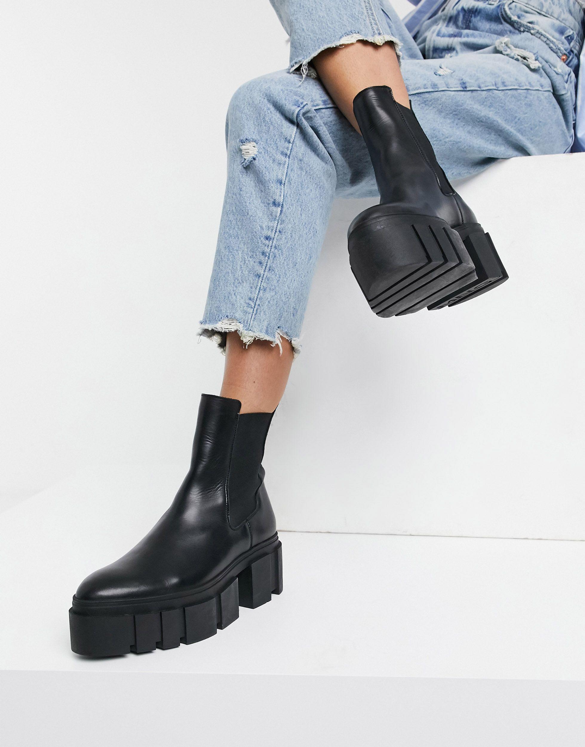 Mango Leather Chunky Sole Chelsea Boot in Black | Lyst