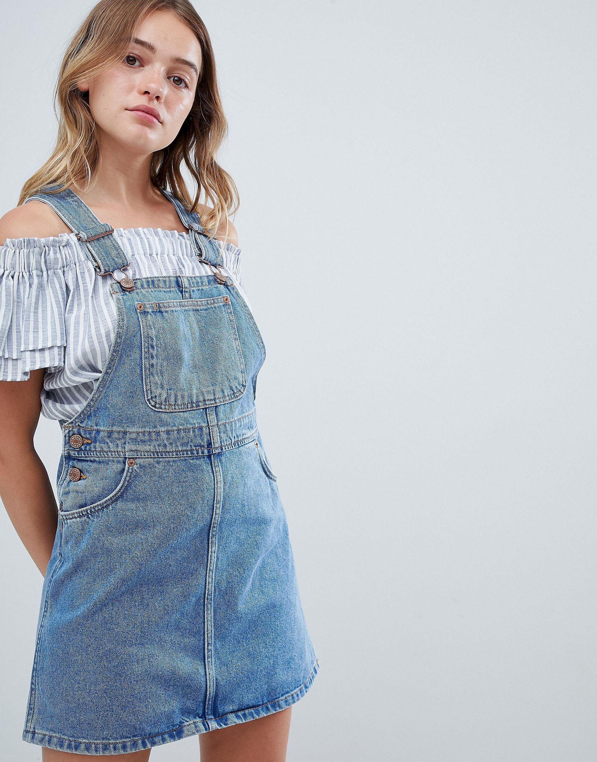 Monki Denim Overall Mini Dress in Blue 