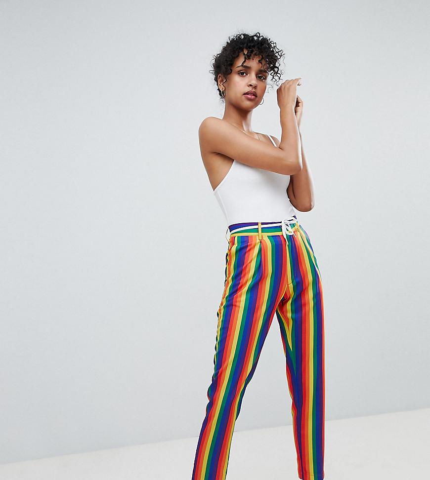 Daisy Street Peg Trousers In Rainbow Stripe