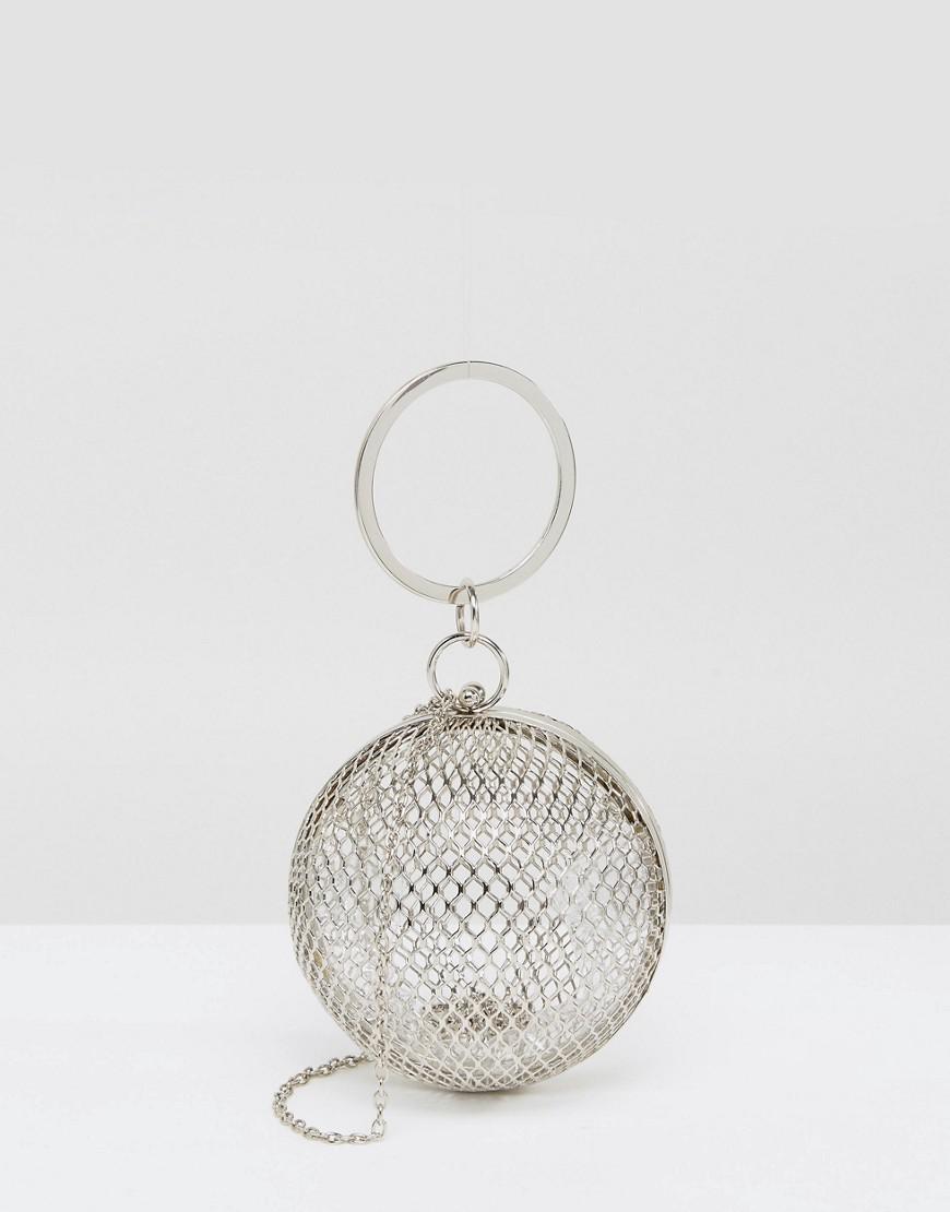 ASOS DESIGN pearl bead heart clutch bag in satin in white