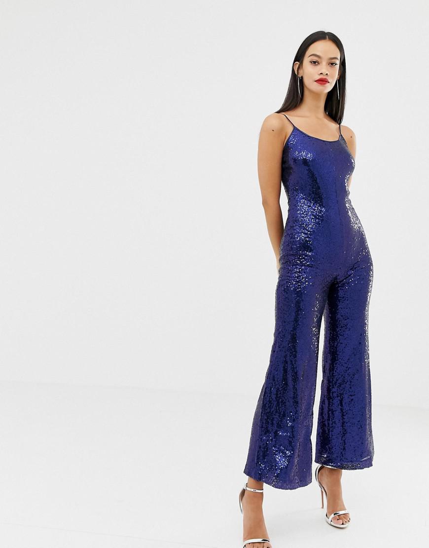 UNIQUE21 Synthetic Strappy Glitter Jumpsuit in Blue | Lyst