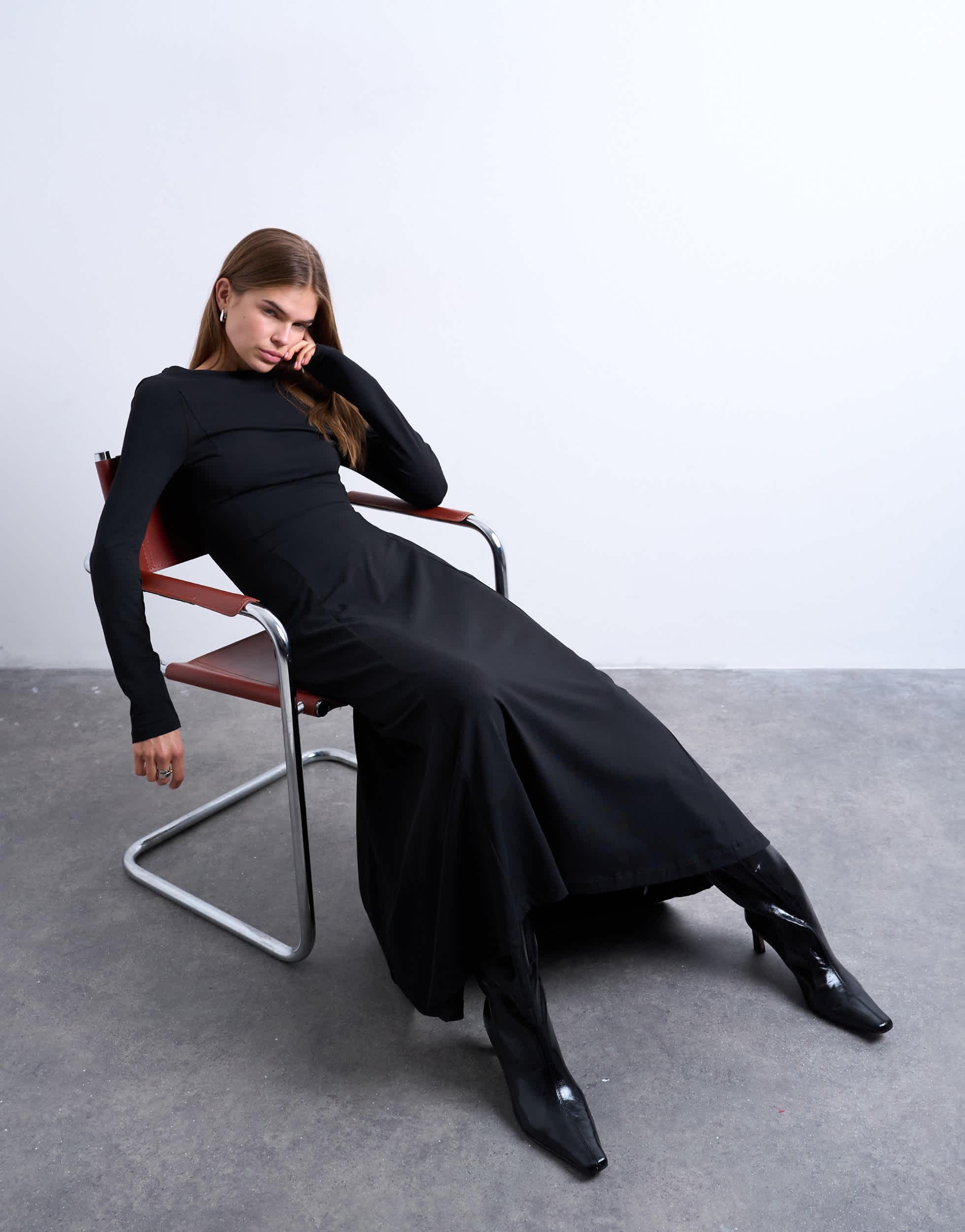 TOPSHOP Long Sleeve Scoop Back A-Line Maxi Dress in Black | Lyst Canada, image size:1959x2500