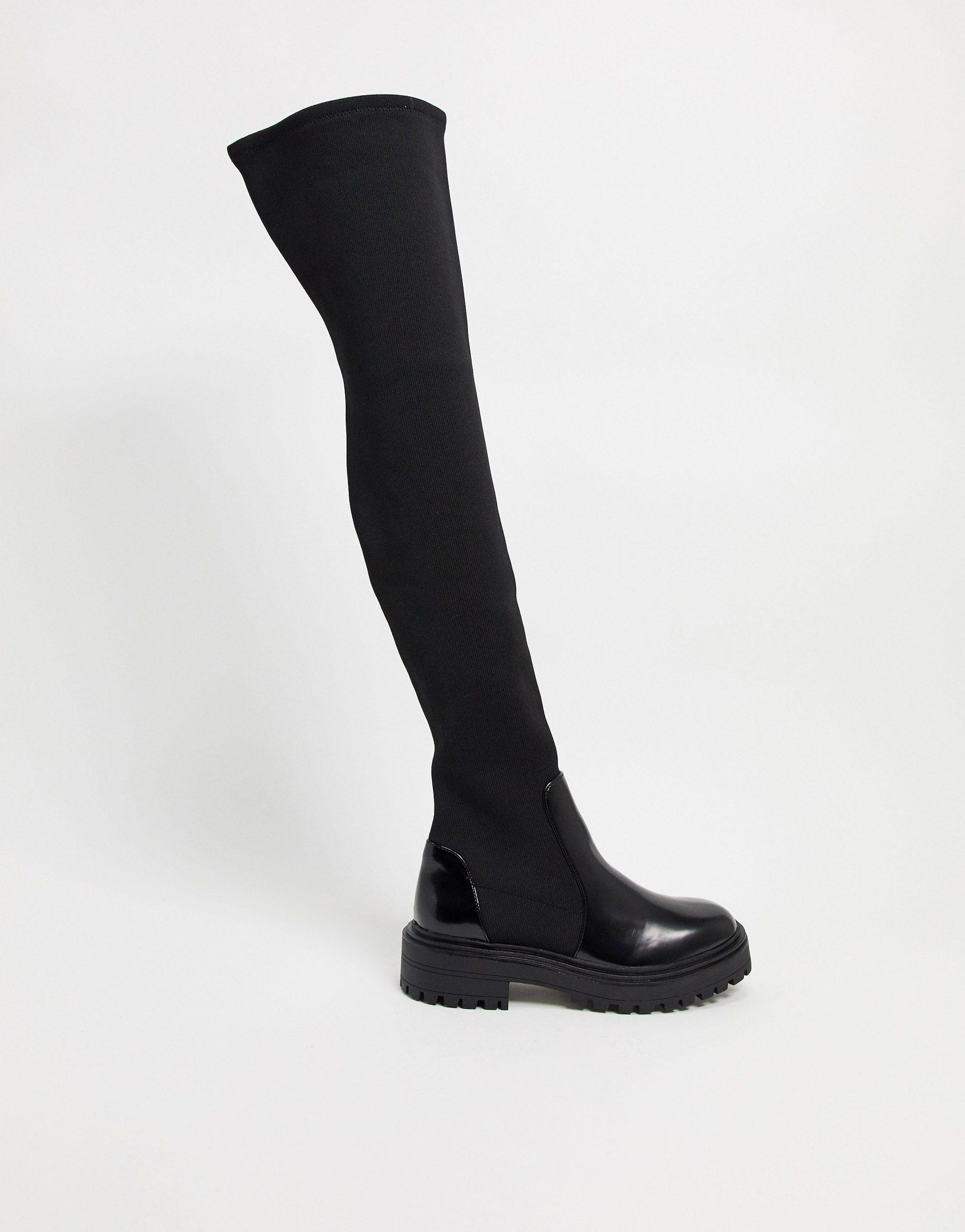 ASOS Keeley - Platte Over-de-knie-laarzen Met Dikke Zool in het Zwart - Lyst