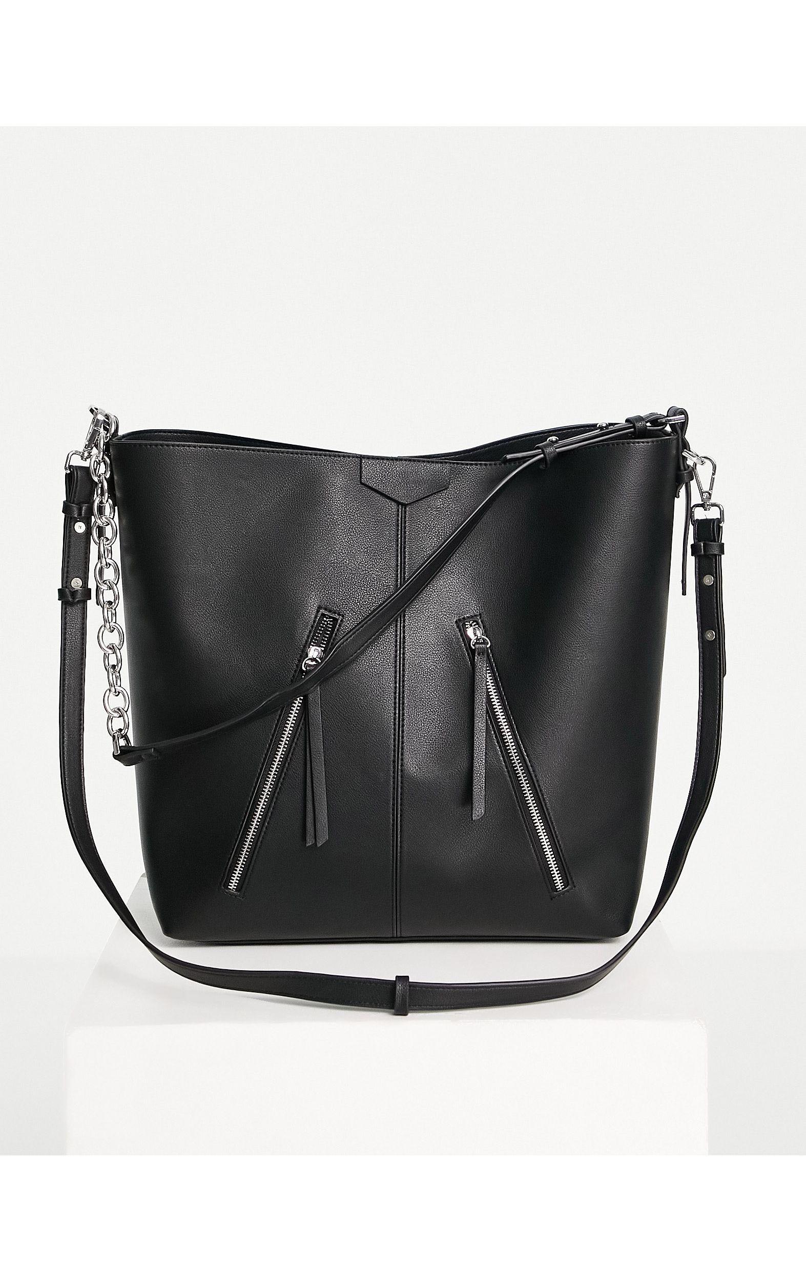 TOPSHOP Pu Slouch Shoulder Bag With Zips in Black | Lyst