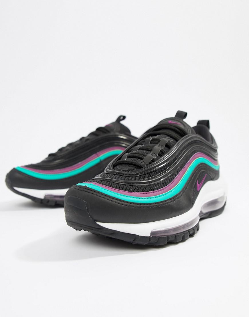 nike black with purple piping air max 97 trainers