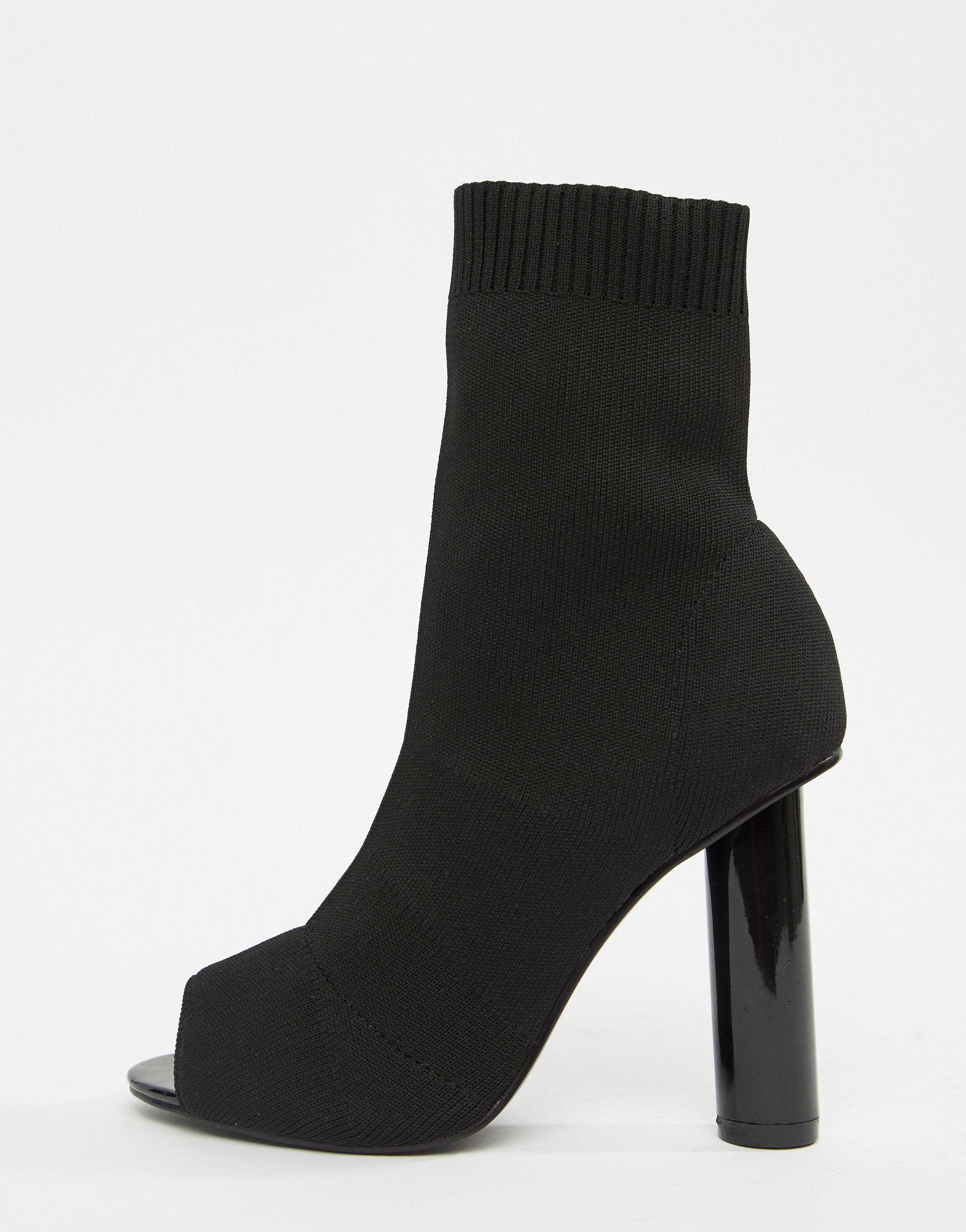 block heel peep toe sock boots