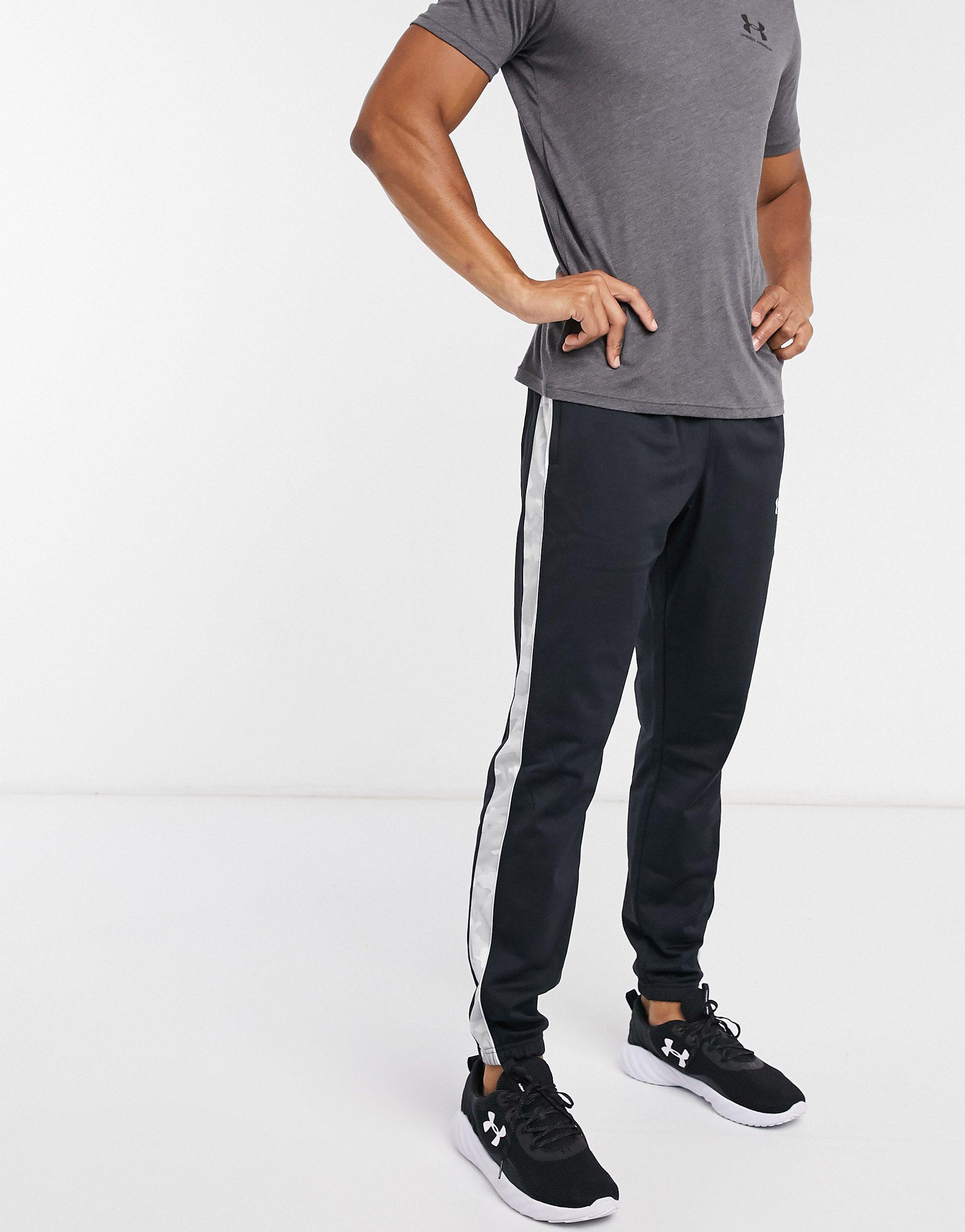 Under Armour Sportstyle Track Pants With Camo Side Stripe in Black