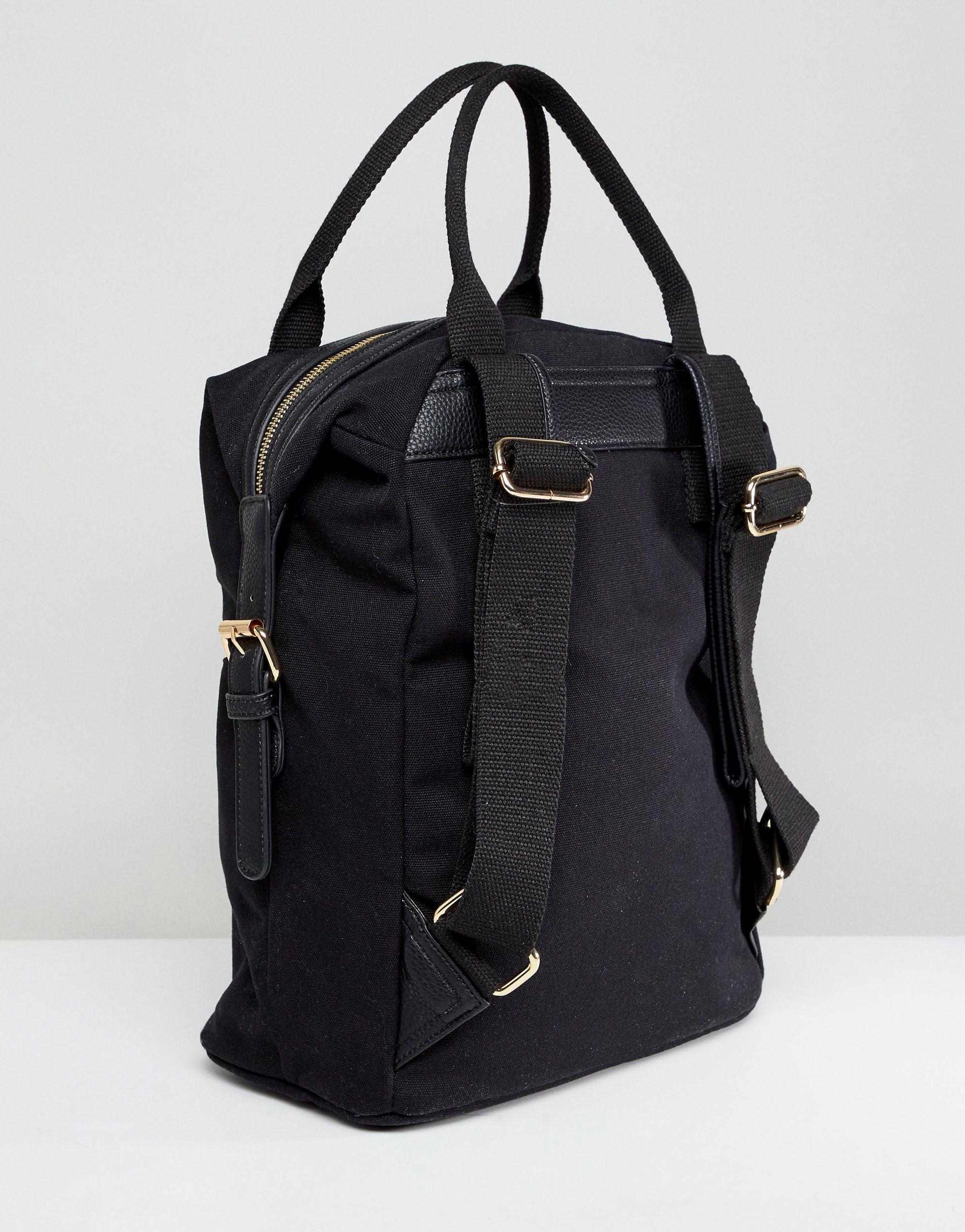 ASOS Zip Over Canvas Backpack With Double Handle in Black | Lyst